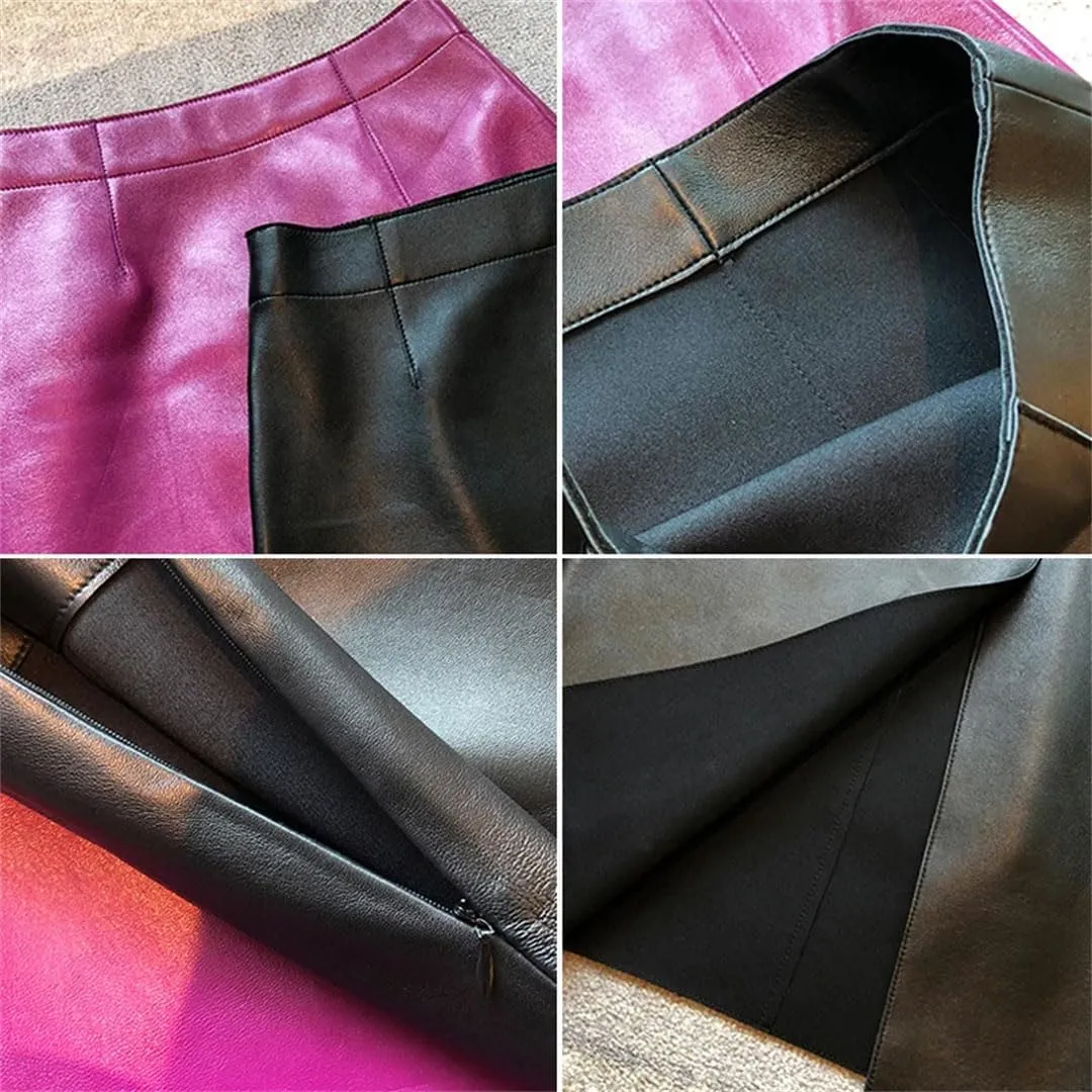 Women High Waist Leather Skirt Front Split Skinny HIPS Midi Skirt Bodycon Solid Office Skirts