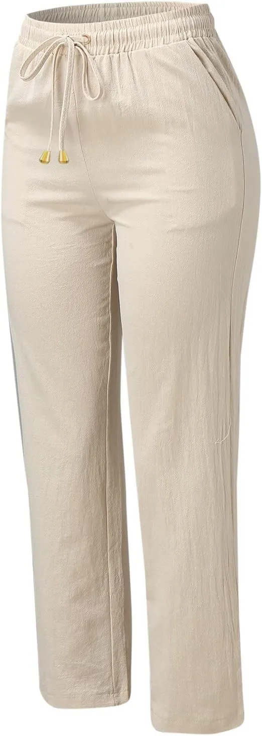 Women Linen Summer Printed Palazzo Pants Low Waist Stretchy Straight Loose Fit Palazzo Pants Trendy