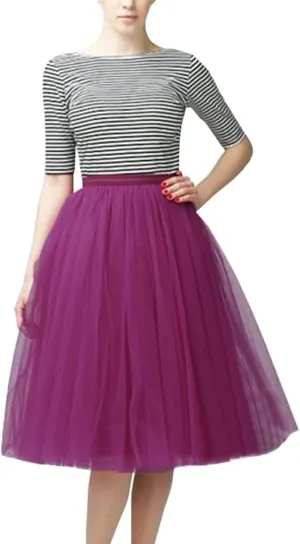 Women Midi Skirts Fashion High Knee Skirt Pleated Length Skirt Dancing Womens Adult Skirt A Line Tulle Skirts