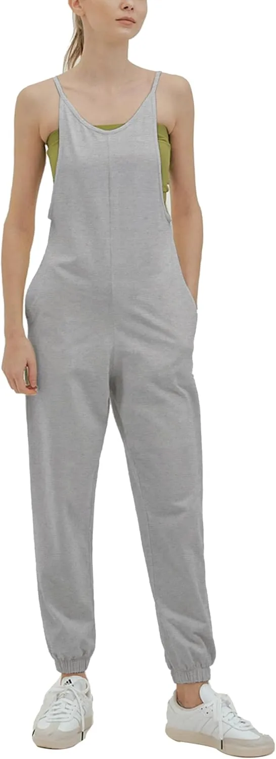 Women Sleeveless Jumpsuits Spaghetti Straps Harem Baggy Onesies Trendy Long Pants Overalls Rompers With Pockets