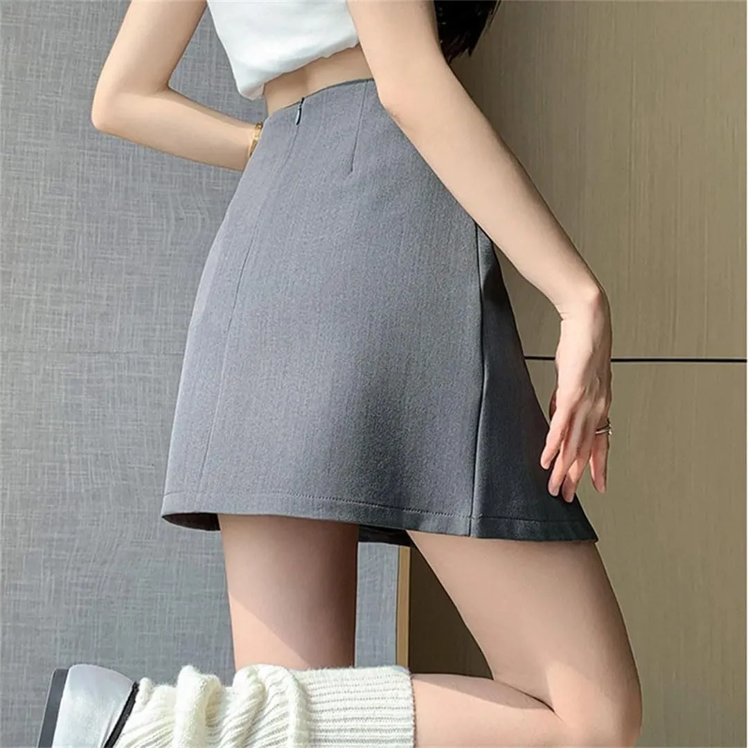 Women Streetwear High Waist Mini Pleated Vintage A-Line Suit Shorts Buttons Skirts