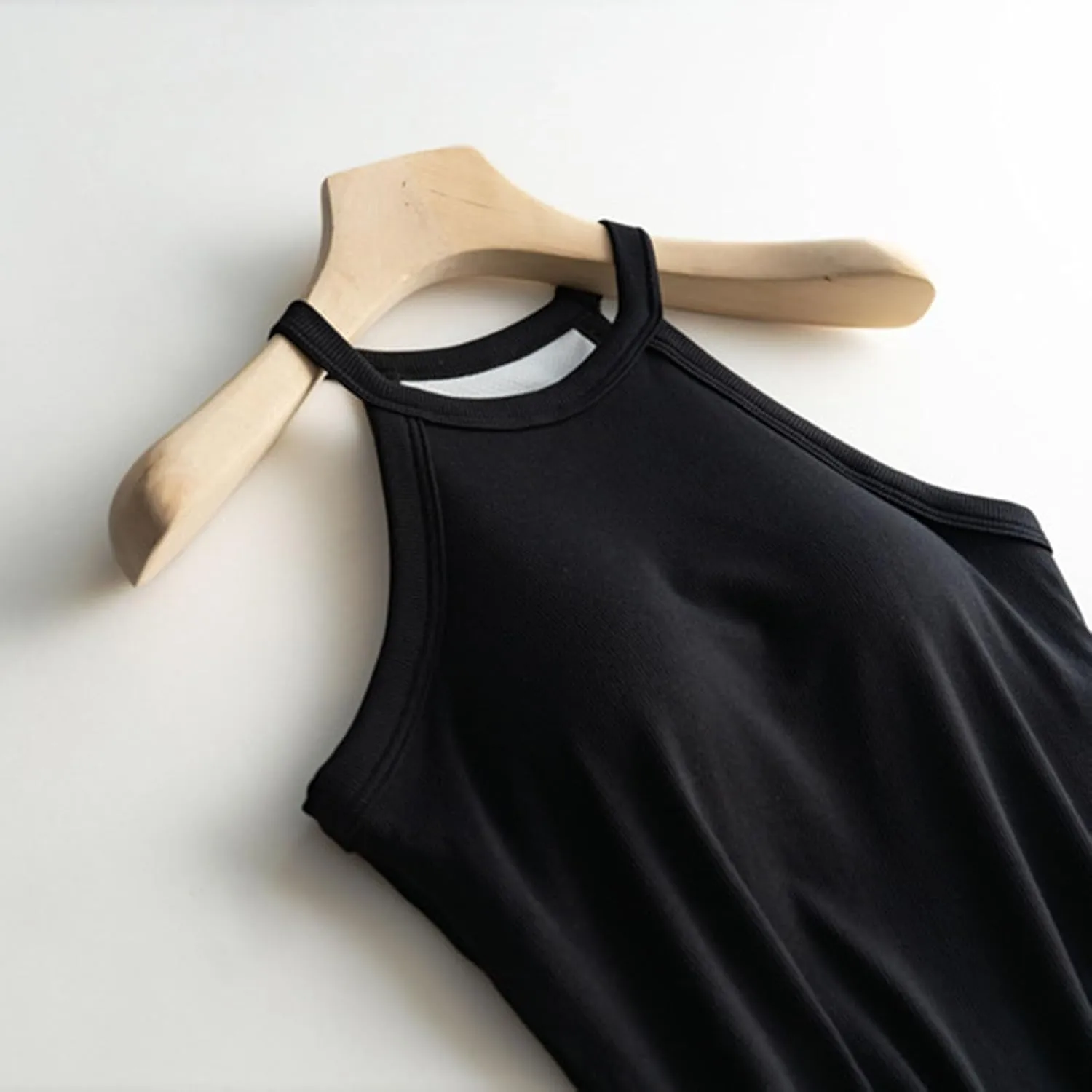 Women Tank Tops with Built in Bras Casual Basic Racerback Ribbed Shirts Sleeveless High Neck Slim Fit Tops