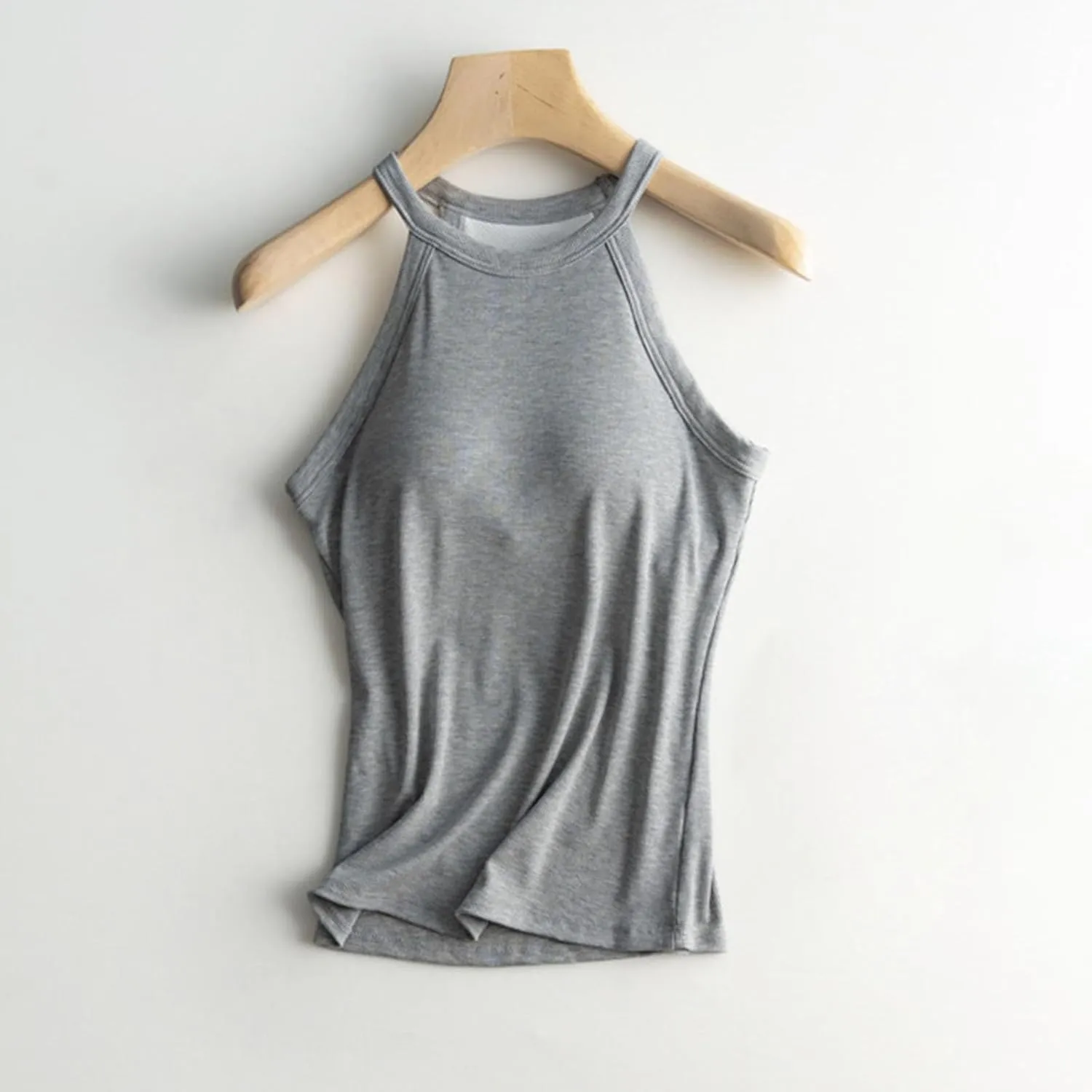 Women Tank Tops with Built in Bras Sleeveless Racerback Casual Basic Ribbed Shirts High Neck Slim Fit Tops