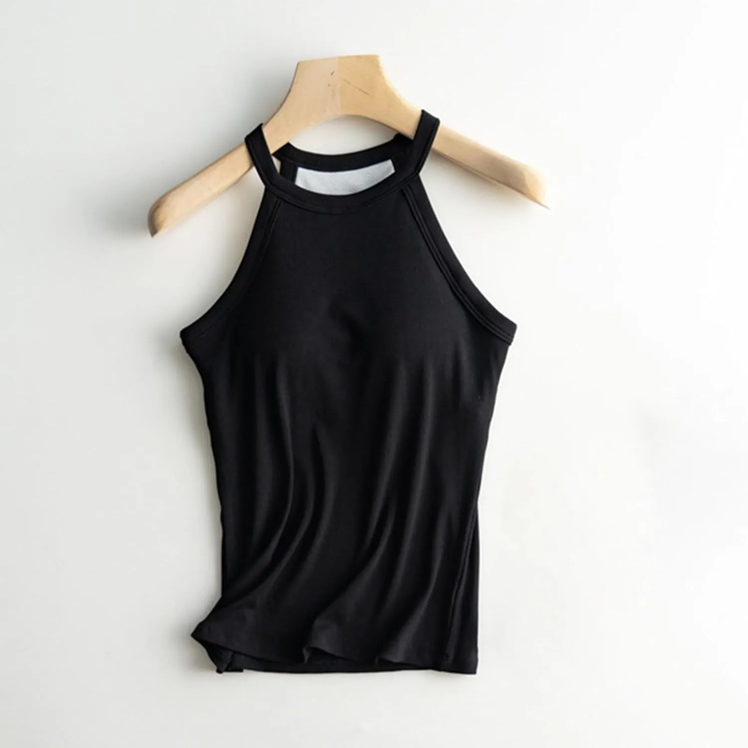 Women Tank Tops with Built in Bras Sleeveless Racerback Casual Basic Ribbed Shirts High Neck Slim Fit Tops