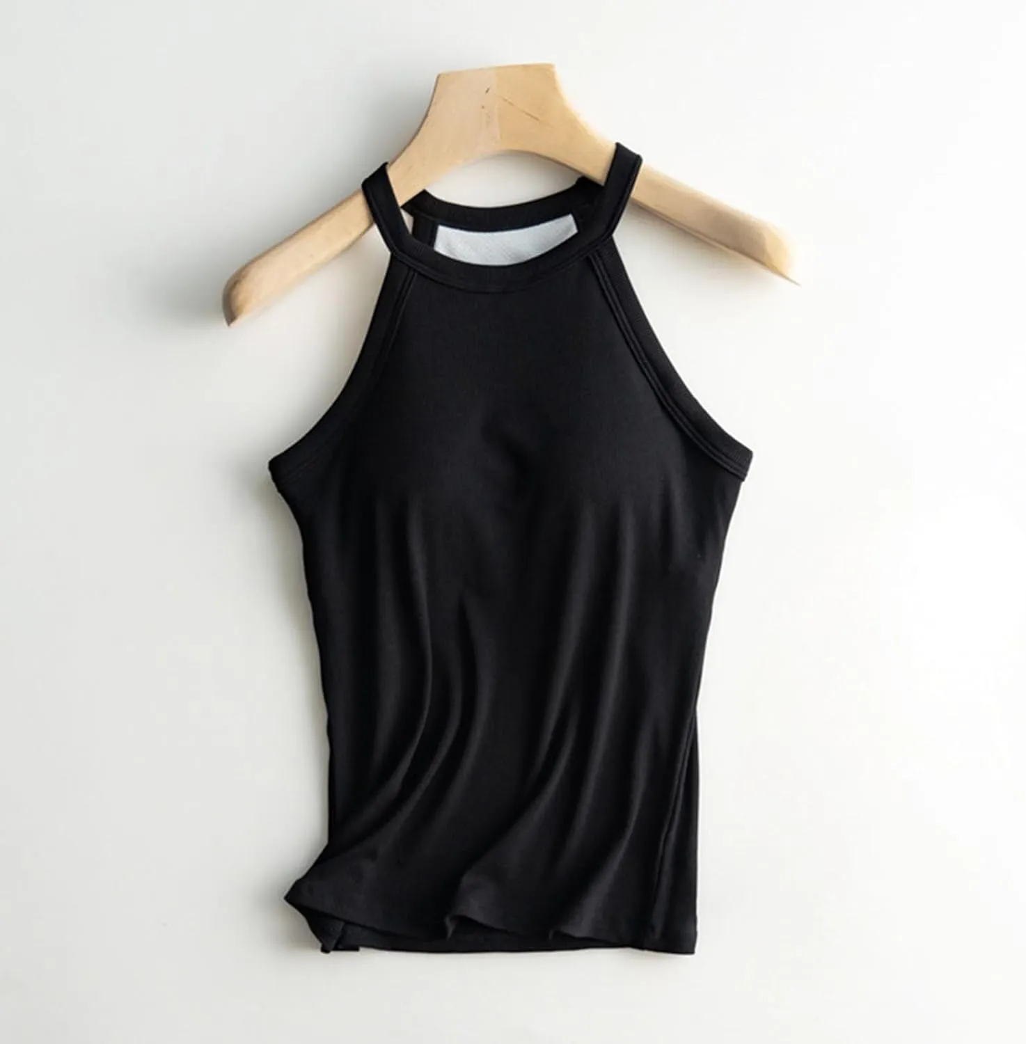 Women Tank Tops with Built in Bras Sleeveless Racerback Casual Basic Ribbed Shirts High Neck Slim Fit Tops
