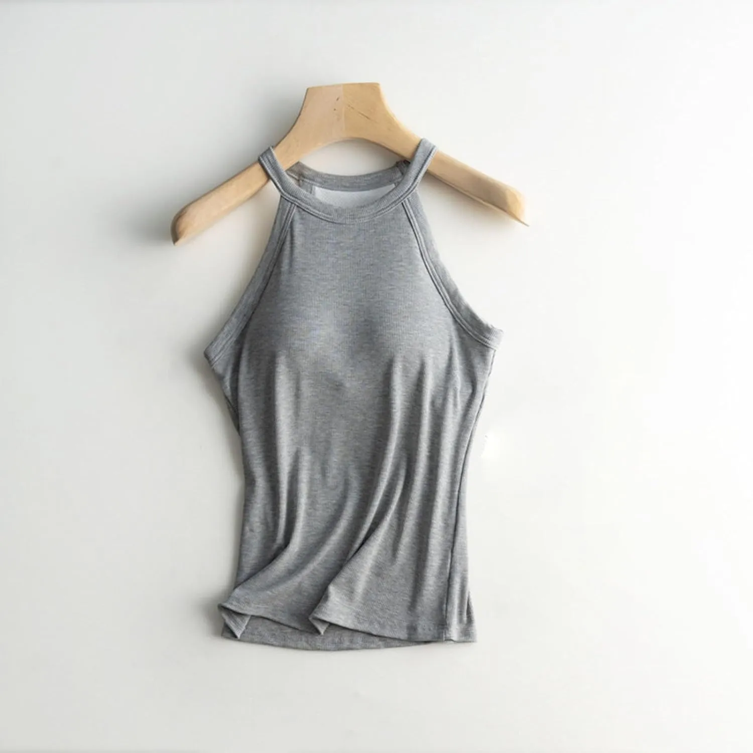 Women Tank Tops with Built in Bras Sleeveless Racerback Casual Basic Ribbed Shirts High Neck Slim Fit Tops