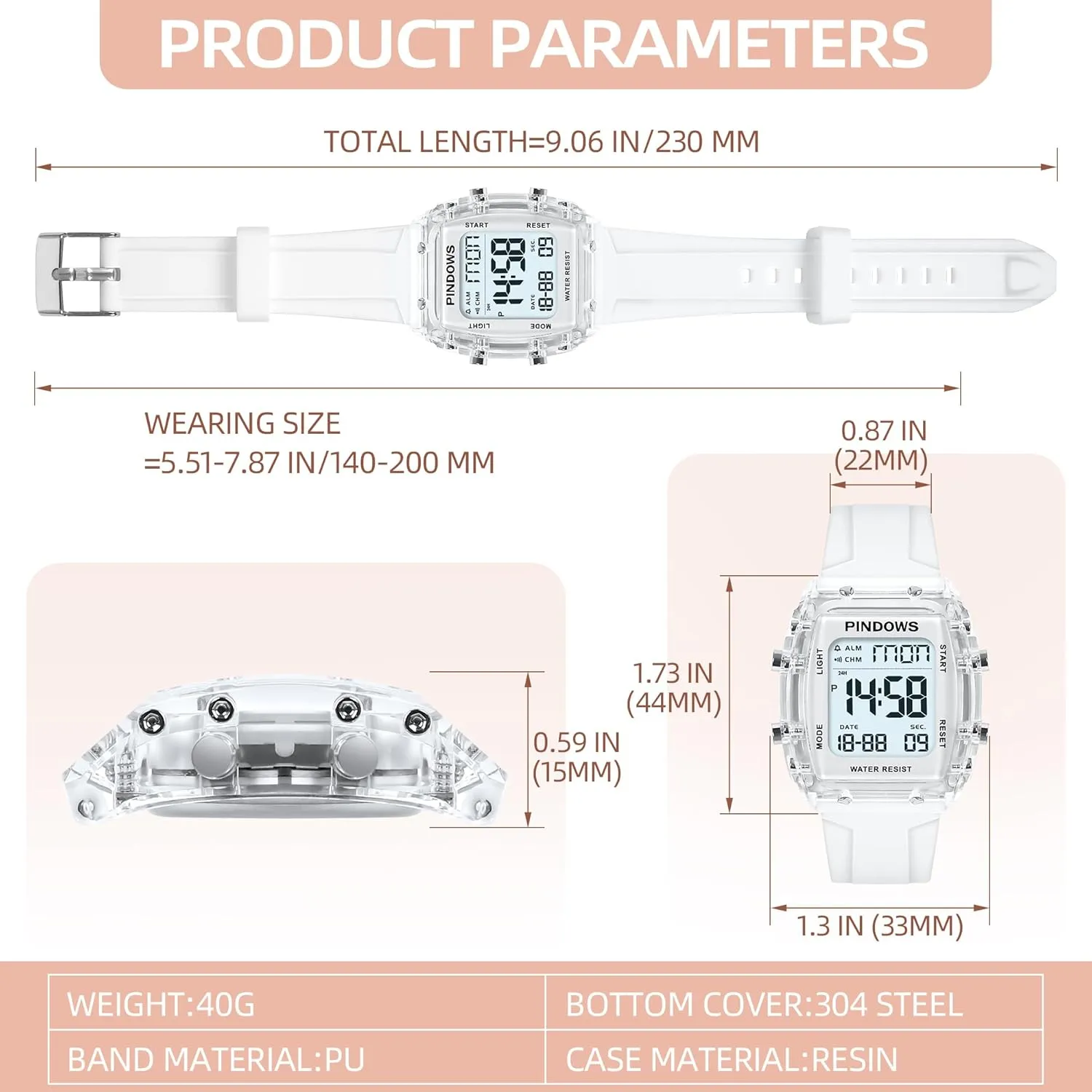 Women Watch for Women Teenagers Watch Outdoor Sports Digital Watches for Ladies Students Waterproof Watches with Alarm Stopwatch Countdown Dual-Time Hourly Chime Function High Brightness Light