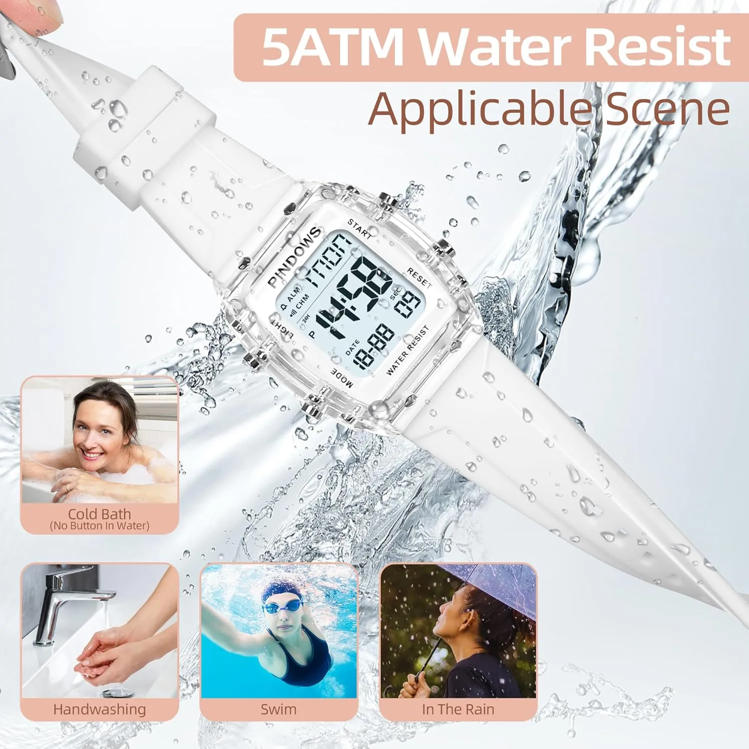 Women Watch for Women Teenagers Watch Outdoor Sports Digital Watches for Ladies Students Waterproof Watches with Alarm Stopwatch Countdown Dual-Time Hourly Chime Function High Brightness Light
