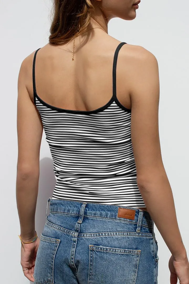 Women Y2K Striped Colorblock Spaghetti Strap Crop Cami Tank Sleeveless Backless Aesthetic Going Out Tops Girls