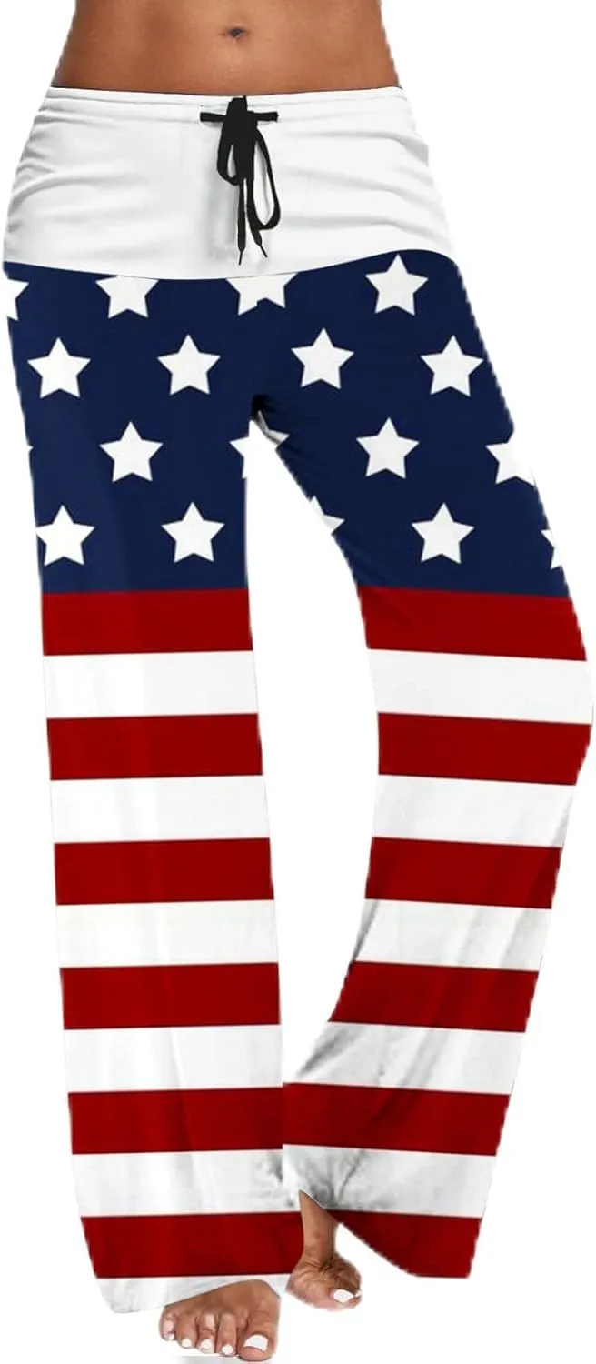 Women's Baggy Pants Independence Day Printed Y2K Streetwear Athletic Casual Pants Plus Summer Fashion Wide Leg Trouser