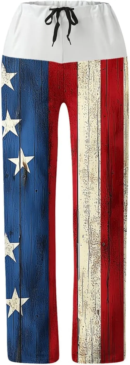 Women's Baggy Pants Independence Day Printed Y2K Streetwear Athletic Casual Pants Plus Summer Fashion Wide Leg Trouser