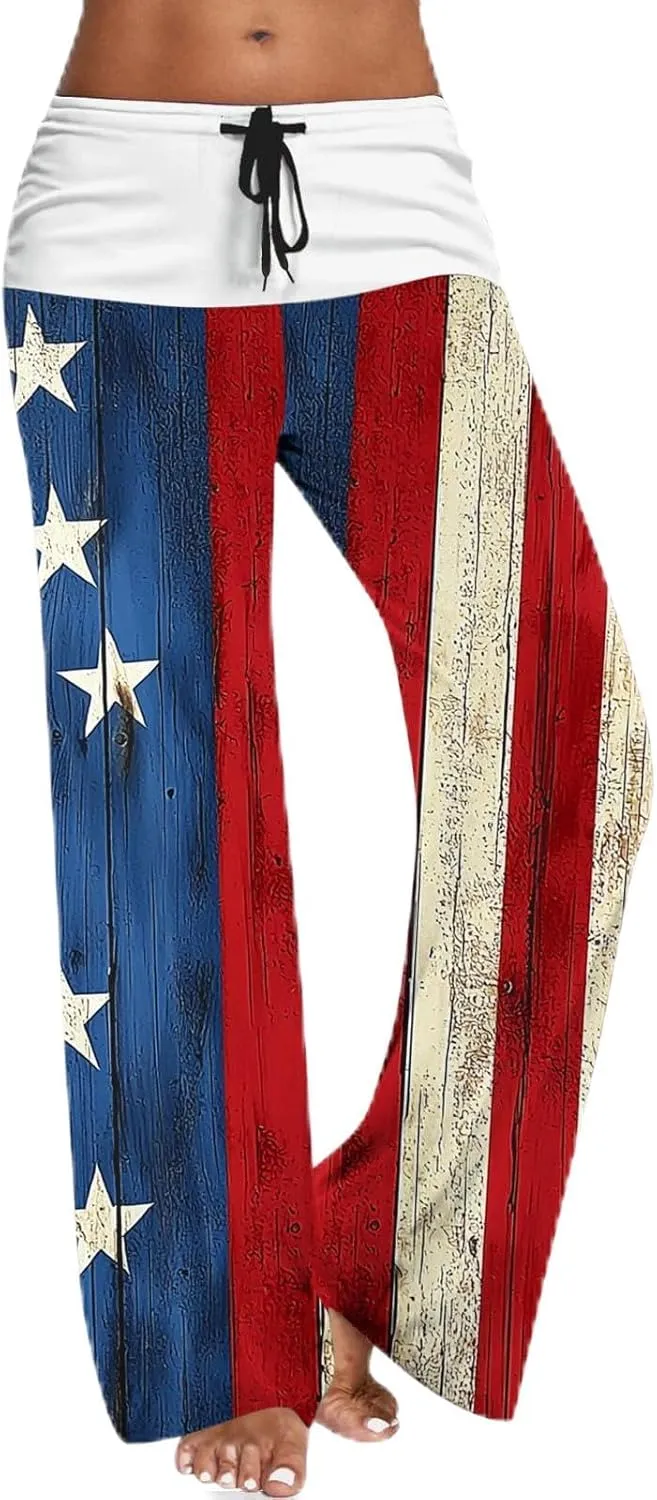 Women's Baggy Pants Independence Day Printed Y2K Streetwear Athletic Casual Pants Plus Summer Fashion Wide Leg Trouser