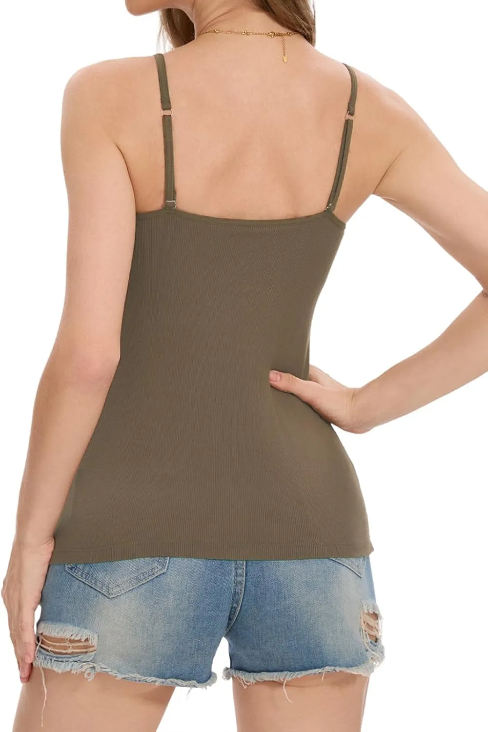 Womens Camisole Tank with Built in Bra Ribbed Camisole Tops Spaghetti Straps Tank Tops