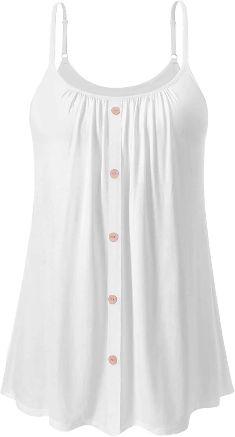 Womens Camisoles with Built-in Padded Bra Flowy Tanks Adjustable Spaghetti Straps Tank Tops