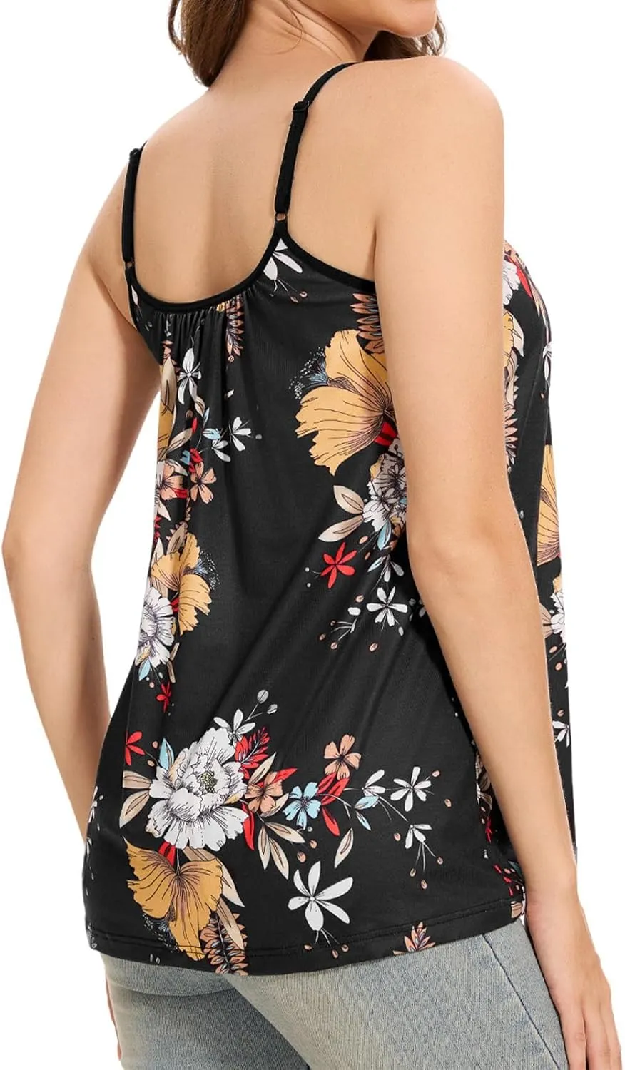 Womens Camisoles with Built-in Padded Bra Flowy Tanks Adjustable Spaghetti Straps Tank Tops