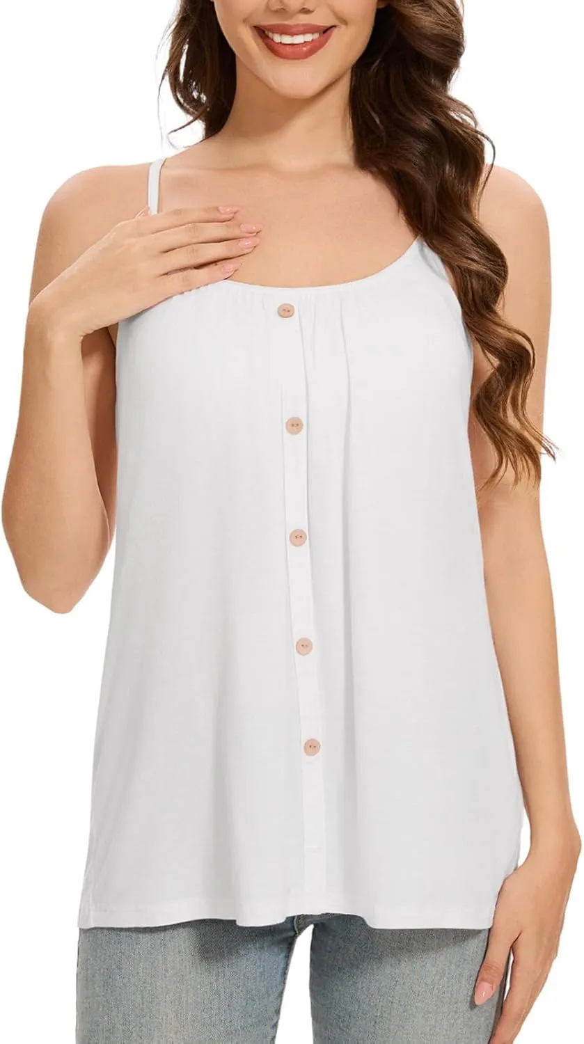 Womens Camisoles with Built-in Padded Bra Flowy Tanks Adjustable Spaghetti Straps Tank Tops