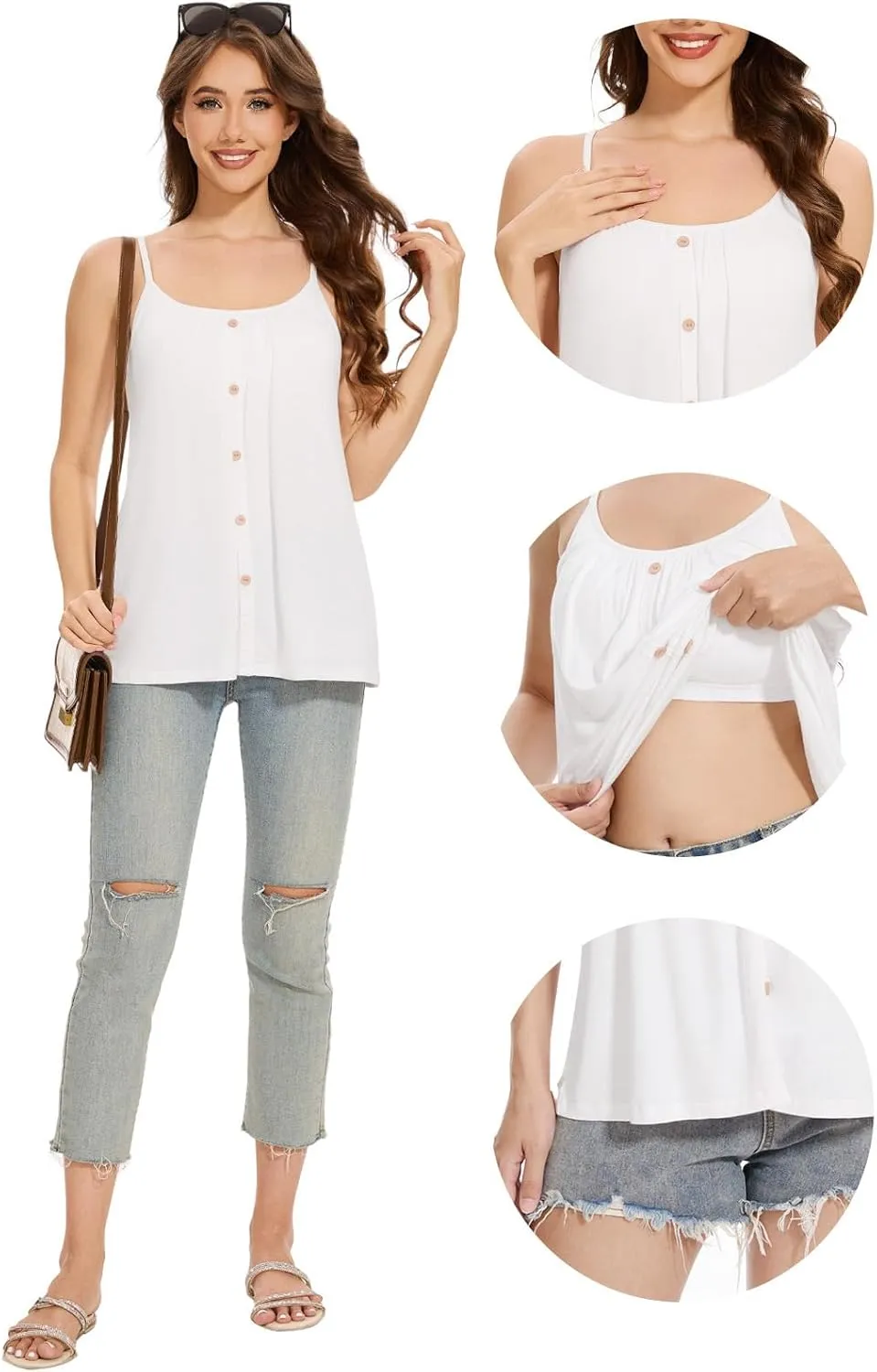 Womens Camisoles with Built-in Padded Bra Flowy Tanks Adjustable Spaghetti Straps Tank Tops