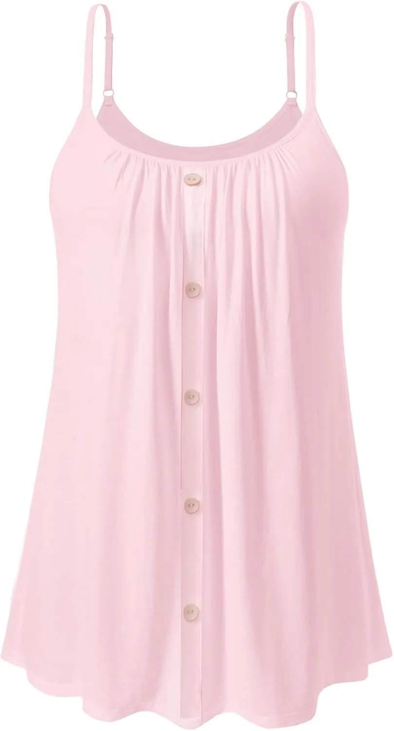 Womens Camisoles with Built-in Padded Bra Flowy Tanks Adjustable Spaghetti Straps Tank Tops