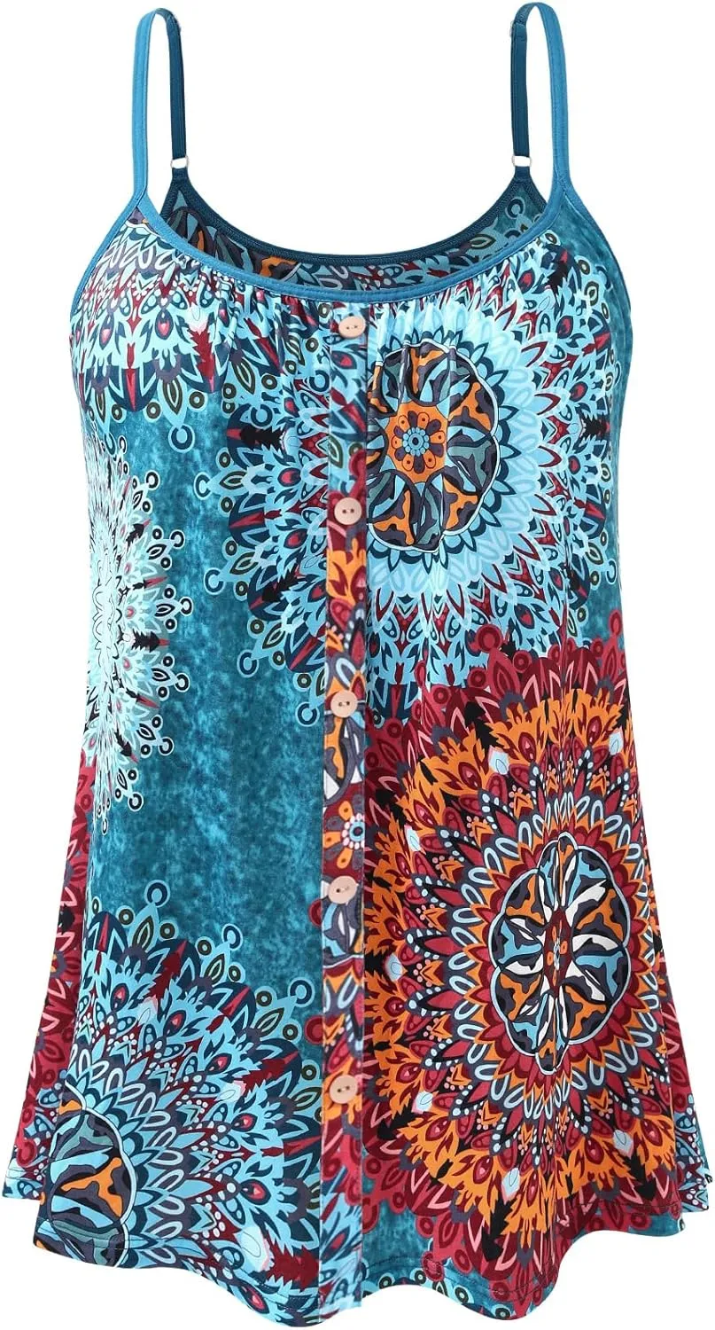 Womens Camisoles with Built-in Padded Bra Flowy Tanks Adjustable Spaghetti Straps Tank Tops