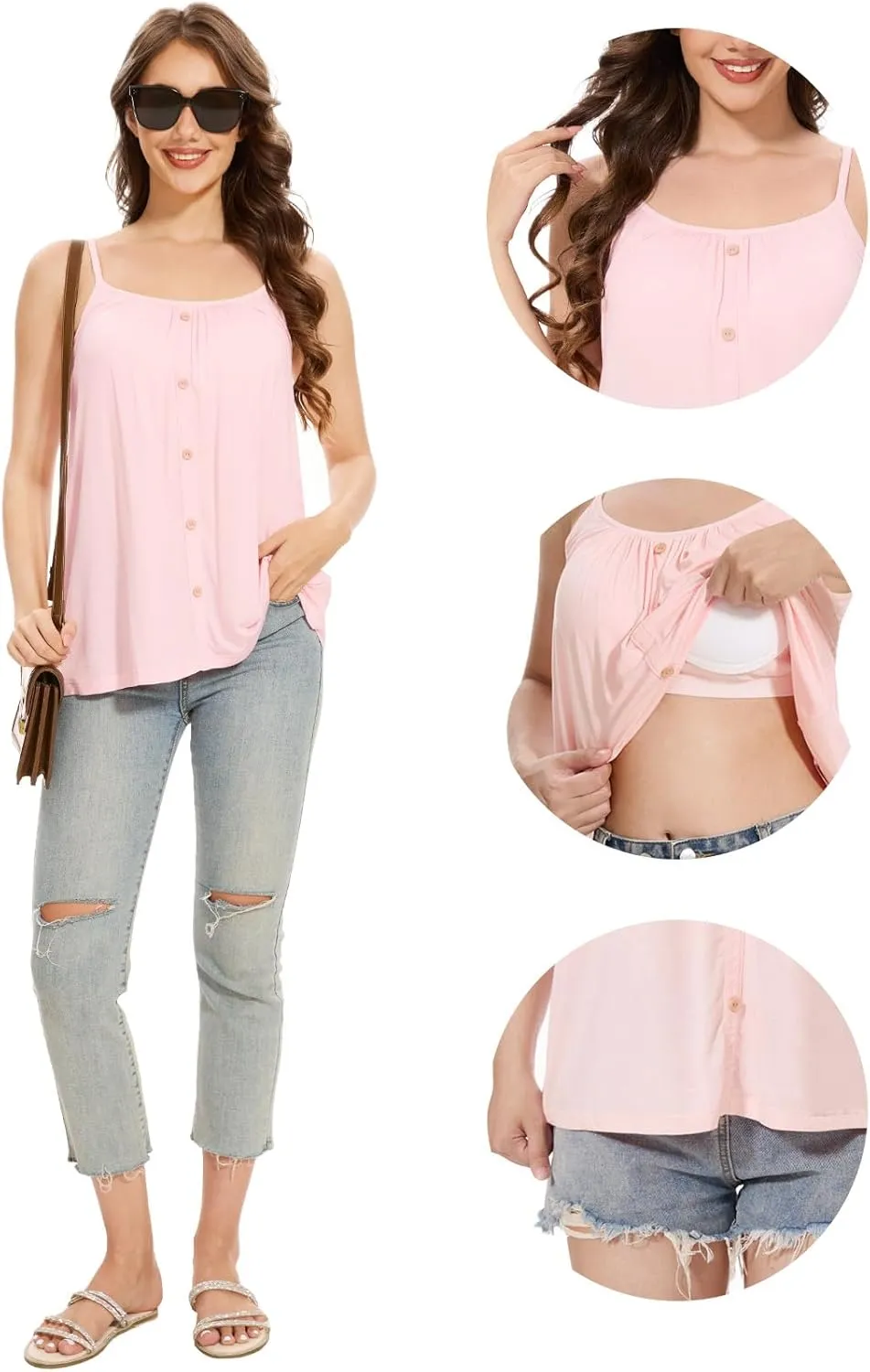 Womens Camisoles with Built-in Padded Bra Flowy Tanks Adjustable Spaghetti Straps Tank Tops