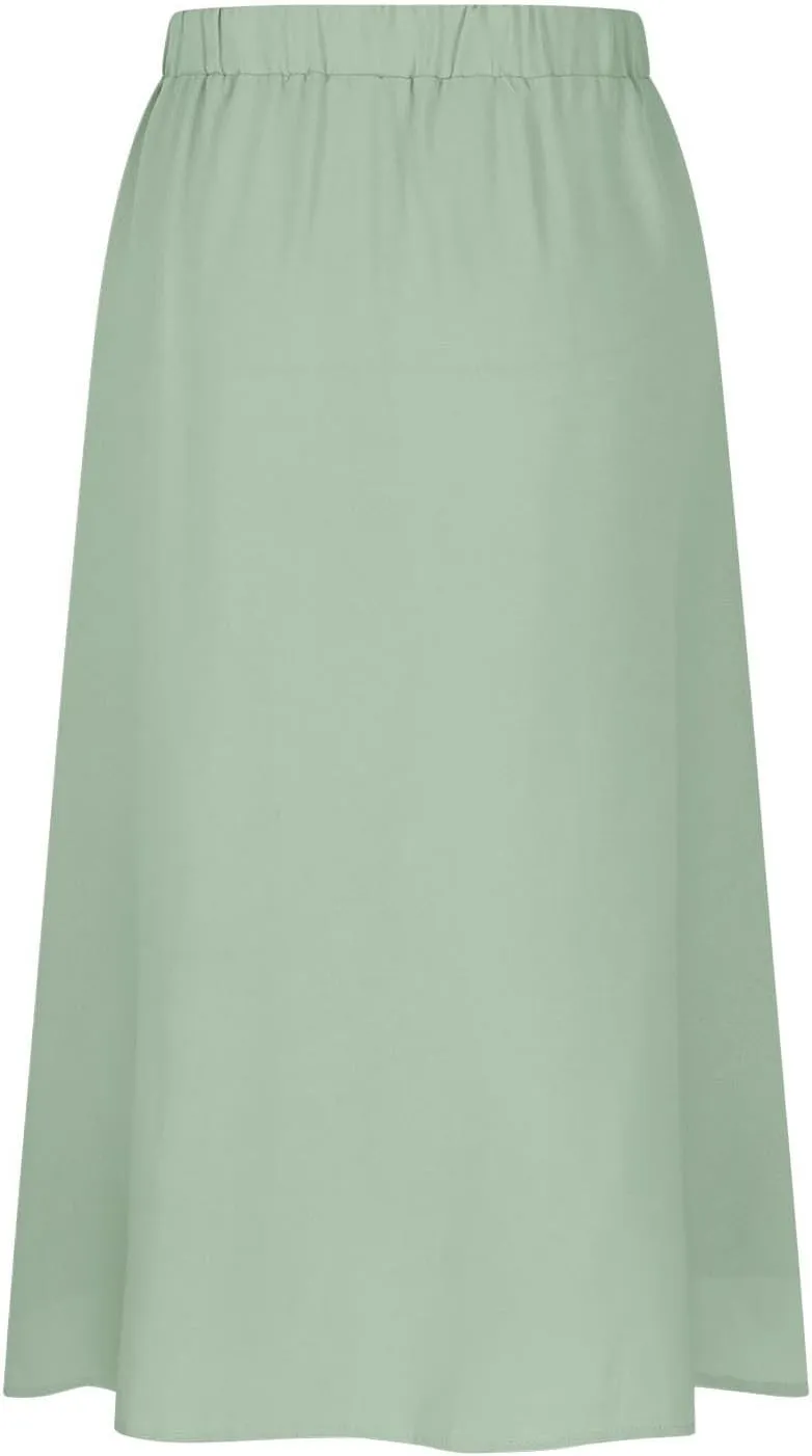 Womens Casual Front Button Skirts 2025 Summer Outfit Flowy Beach Skirts for Women Elastic High Waisted Midi Skirt