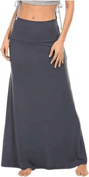 Womens Casual Maxi Skirts 2025 Summer Solid Color High Waisted Flowy A-Line Going Out Work Long Skirt