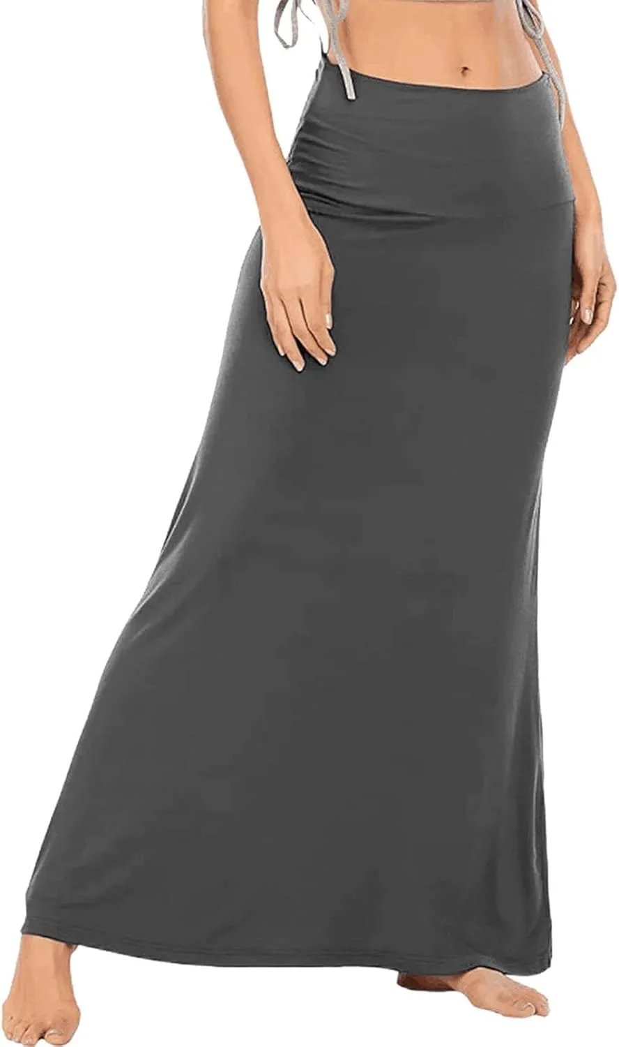 Womens Casual Maxi Skirts 2025 Summer Solid Color High Waisted Flowy A-Line Going Out Work Long Skirt