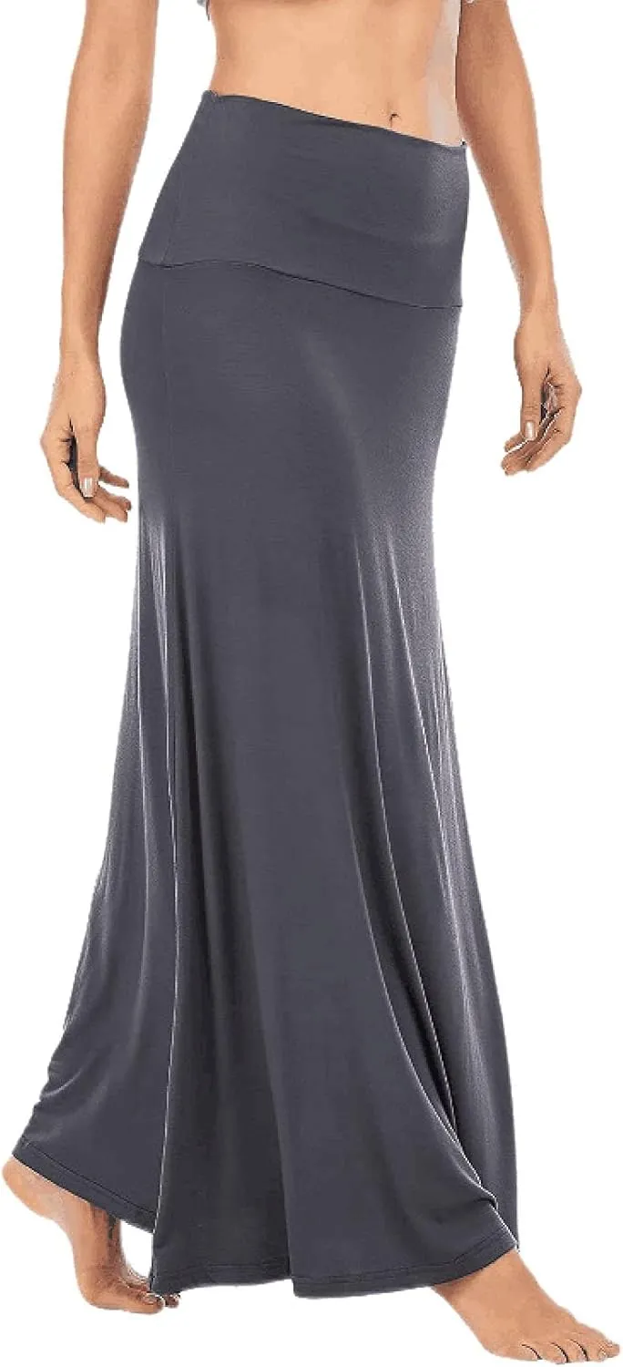 Womens Casual Maxi Skirts 2025 Summer Solid Color High Waisted Flowy A-Line Going Out Work Long Skirt
