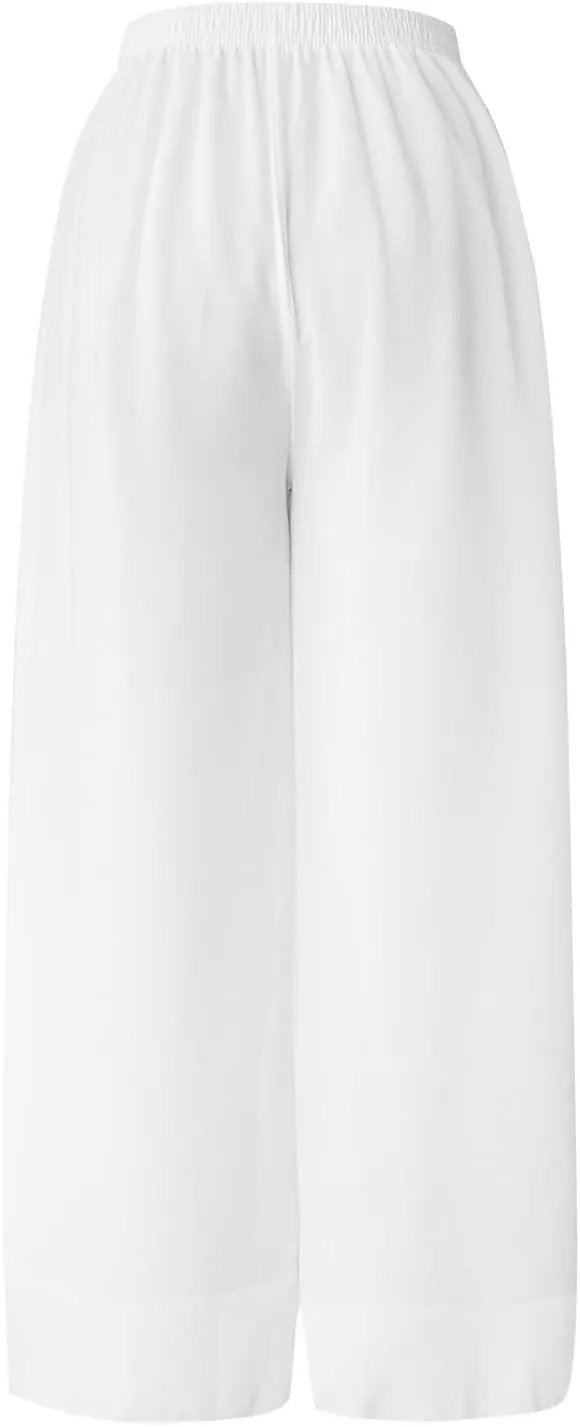 Women's Chiffon Wide Leg Palazzo Pants High Elastic Waist Casual Flowy Business Trousers Rompers for Women Long