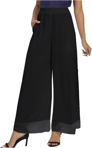 Women's Chiffon Wide Leg Palazzo Pants High Elastic Waist Casual Flowy Business Trousers Rompers for Women Long
