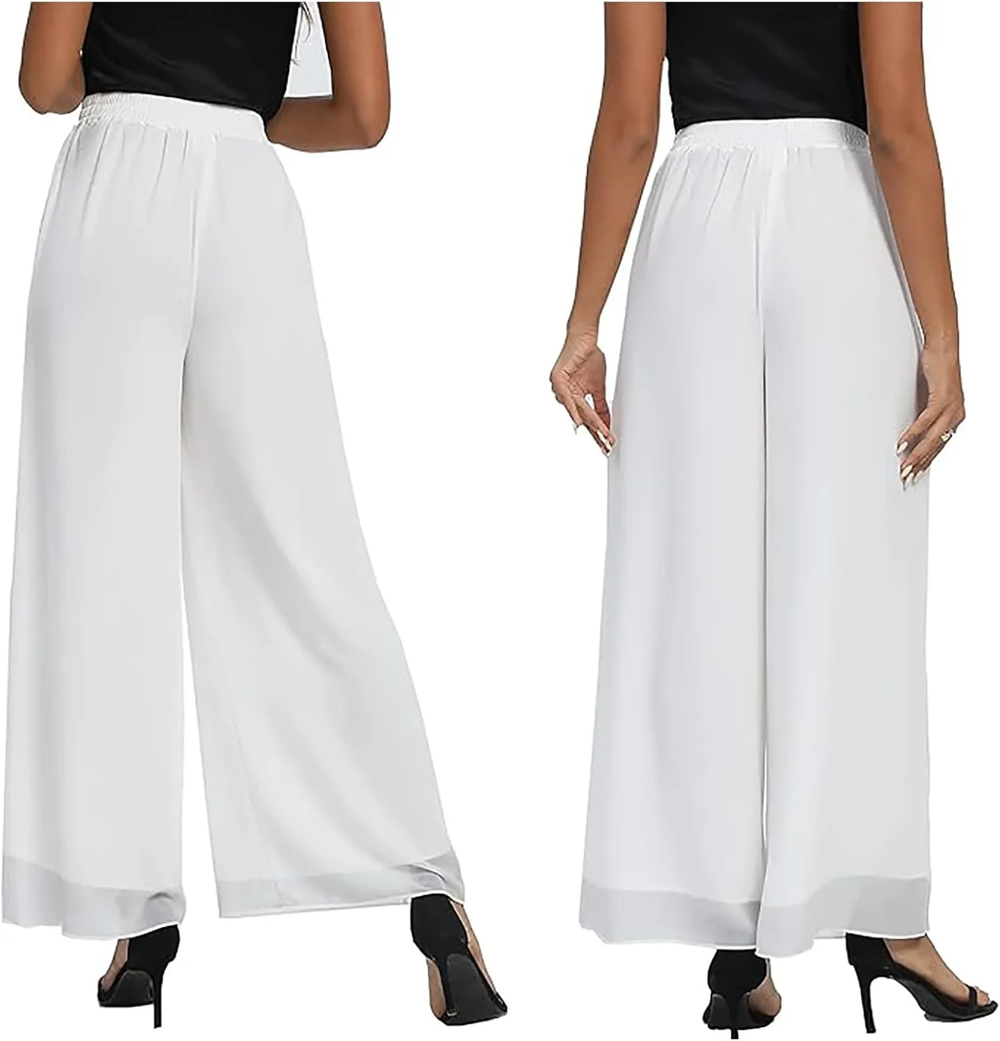Women's Chiffon Wide Leg Palazzo Pants High Elastic Waist Casual Flowy Business Trousers Rompers for Women Long