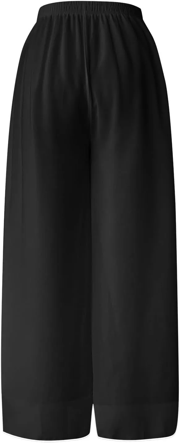 Women's Chiffon Wide Leg Palazzo Pants High Elastic Waist Casual Flowy Business Trousers Rompers for Women Long