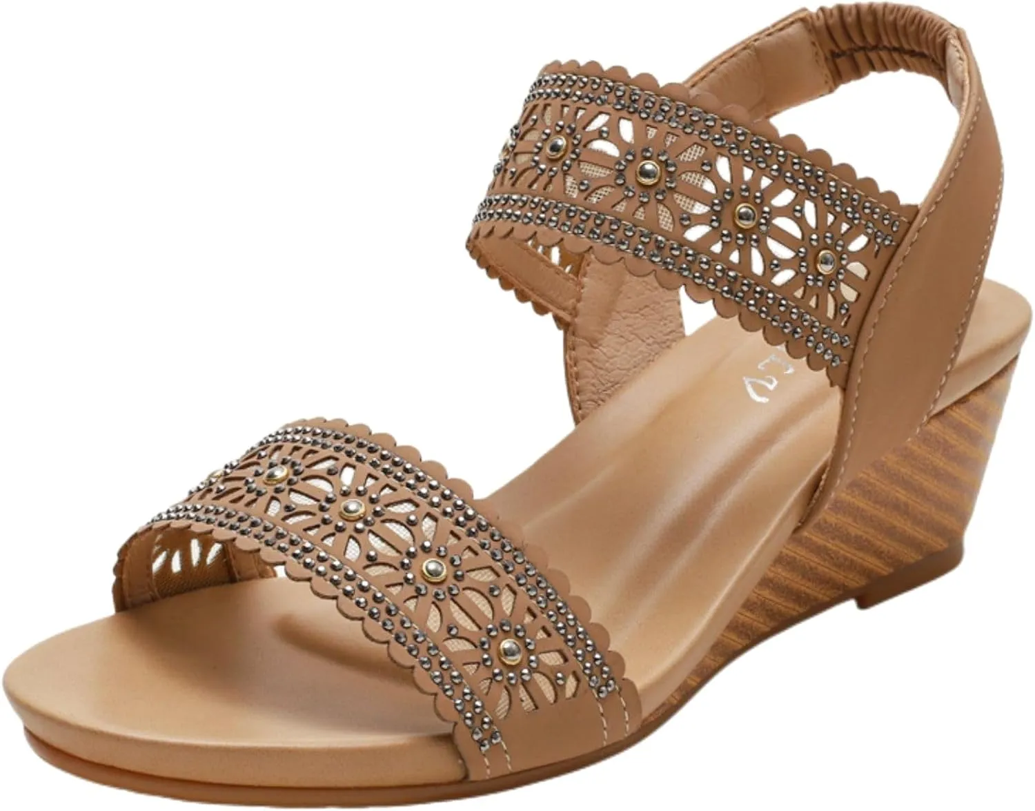 Womens Comfort Wedge Slide Sandals Open-Toe Low Heel Non-Slip Breathable Cutout Slingback Elastic Band Dress Sandals Comfortable Bohemian Wedges Sandal Fashion Gladiator Flat Sandal