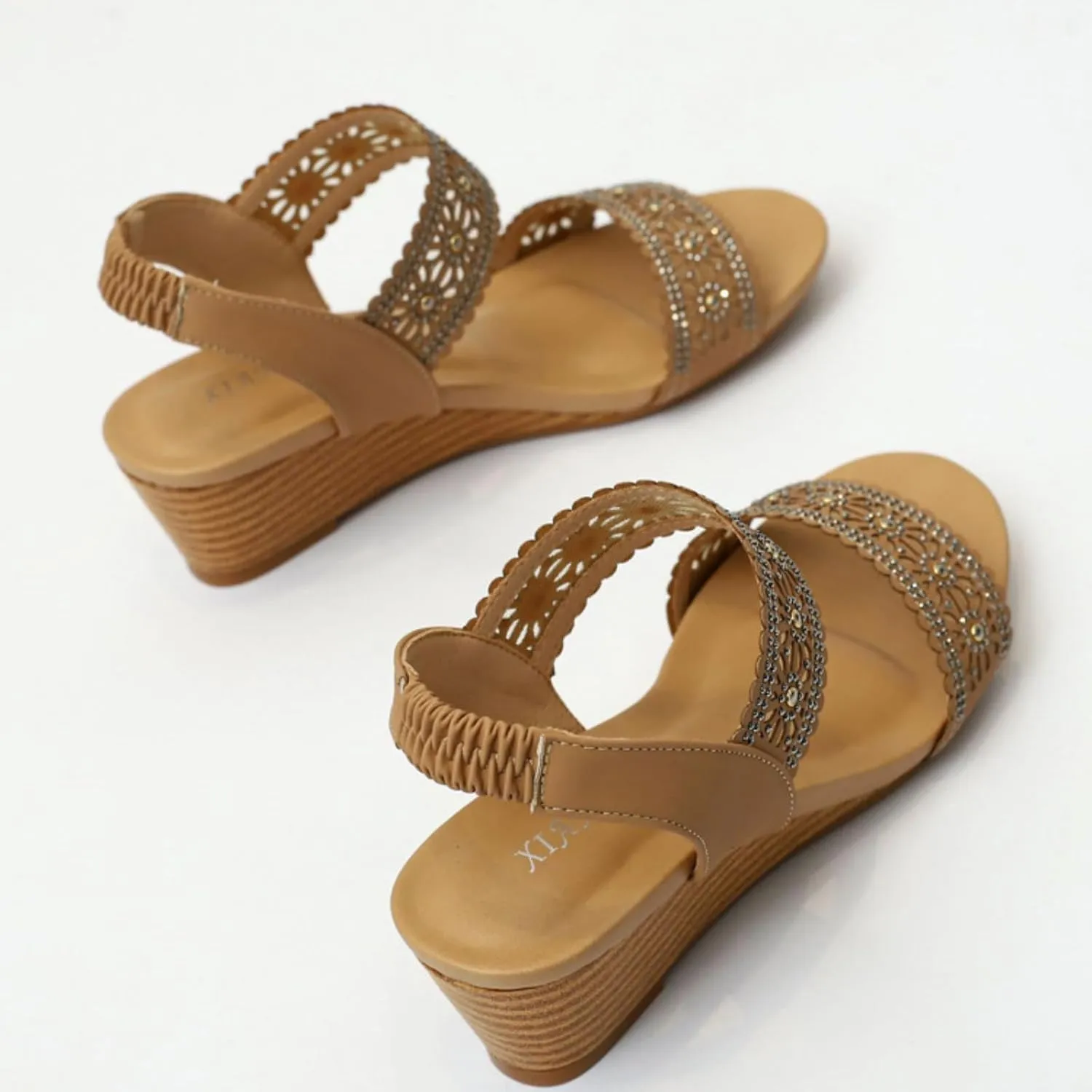 Womens Comfort Wedge Slide Sandals Open-Toe Low Heel Non-Slip Breathable Cutout Slingback Elastic Band Dress Sandals Comfortable Bohemian Wedges Sandal Fashion Gladiator Flat Sandal