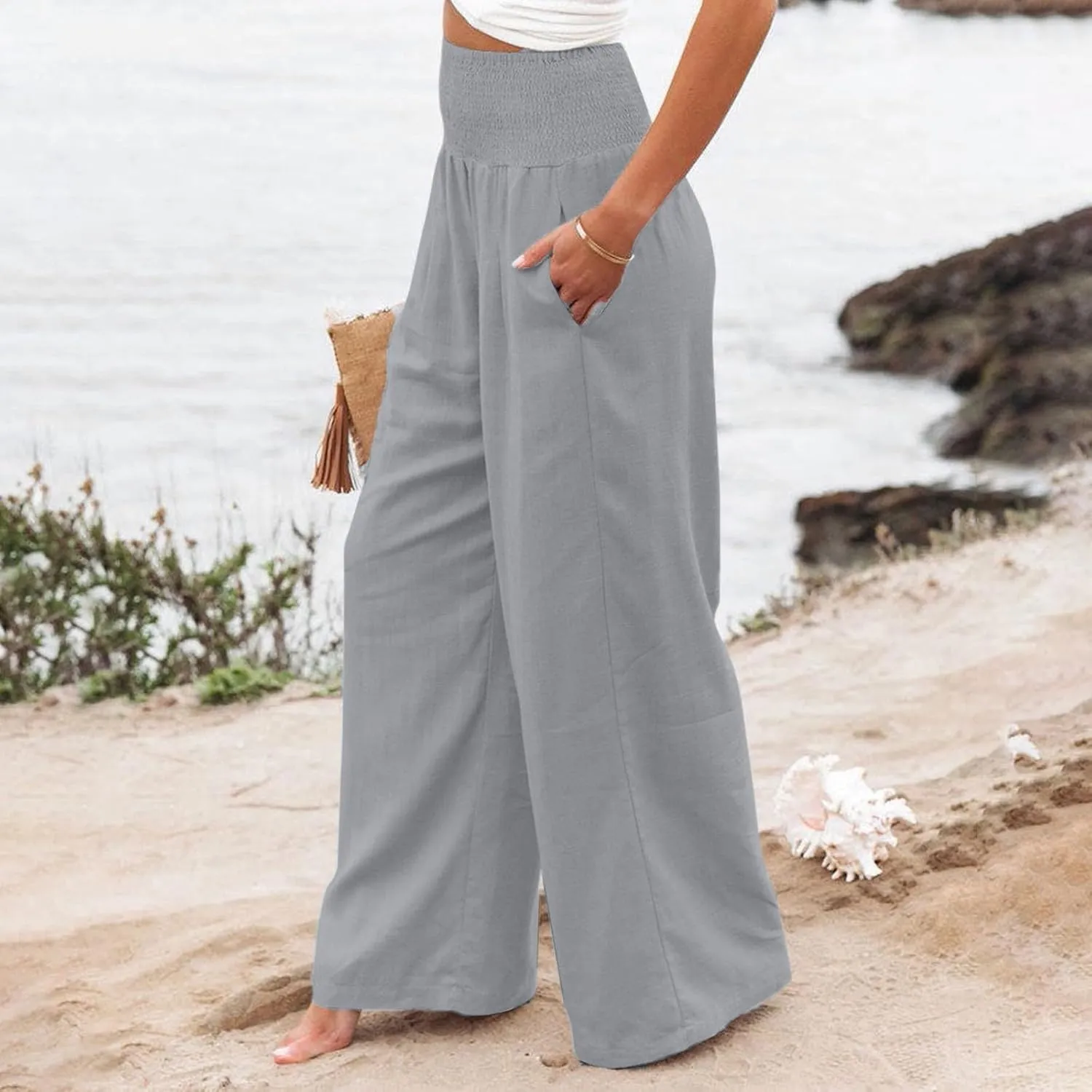 Women's Dress Pants Solid Wide Leg Casual Sport Trousers Straight Leg High Waist Pants Casual Trousers Sweatpants