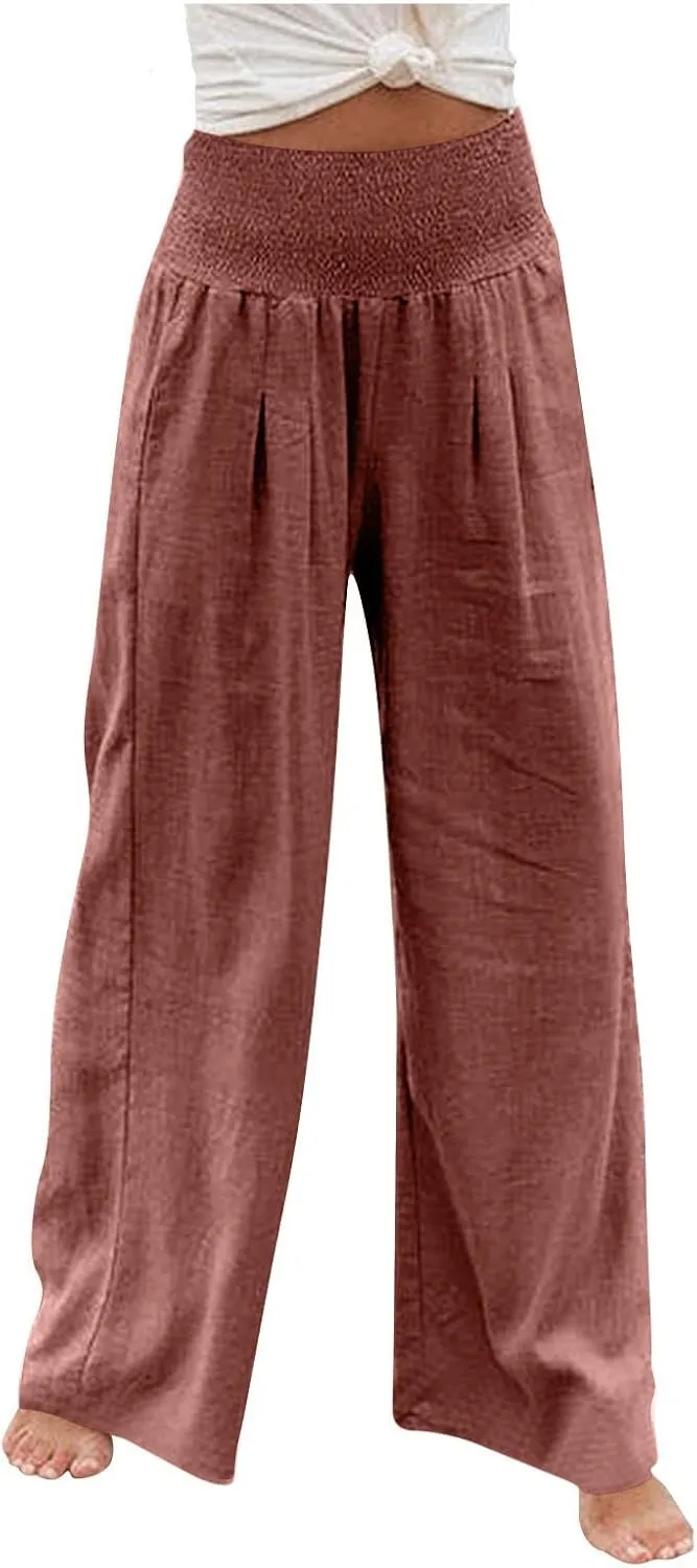Women's Dress Pants Solid Wide Leg Casual Sport Trousers Straight Leg High Waist Pants Casual Trousers Sweatpants