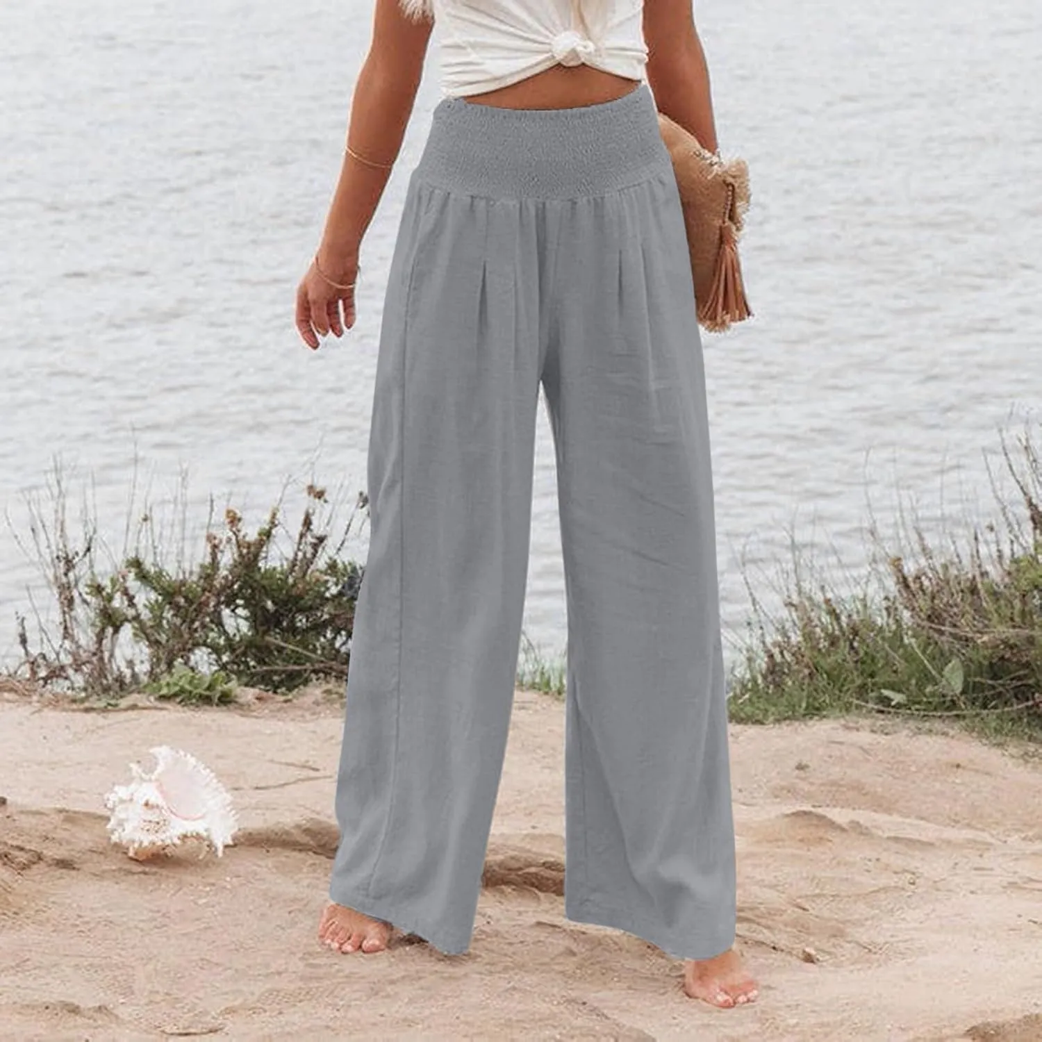 Women's Dress Pants Solid Wide Leg Casual Sport Trousers Straight Leg High Waist Pants Casual Trousers Sweatpants