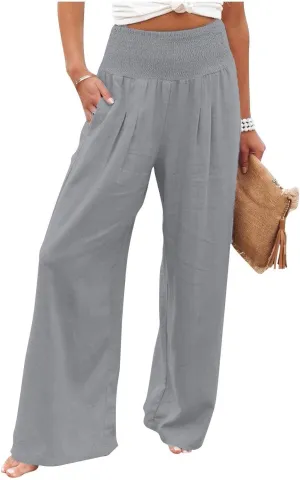 Women's Dress Pants Solid Wide Leg Casual Sport Trousers Straight Leg High Waist Pants Casual Trousers Sweatpants