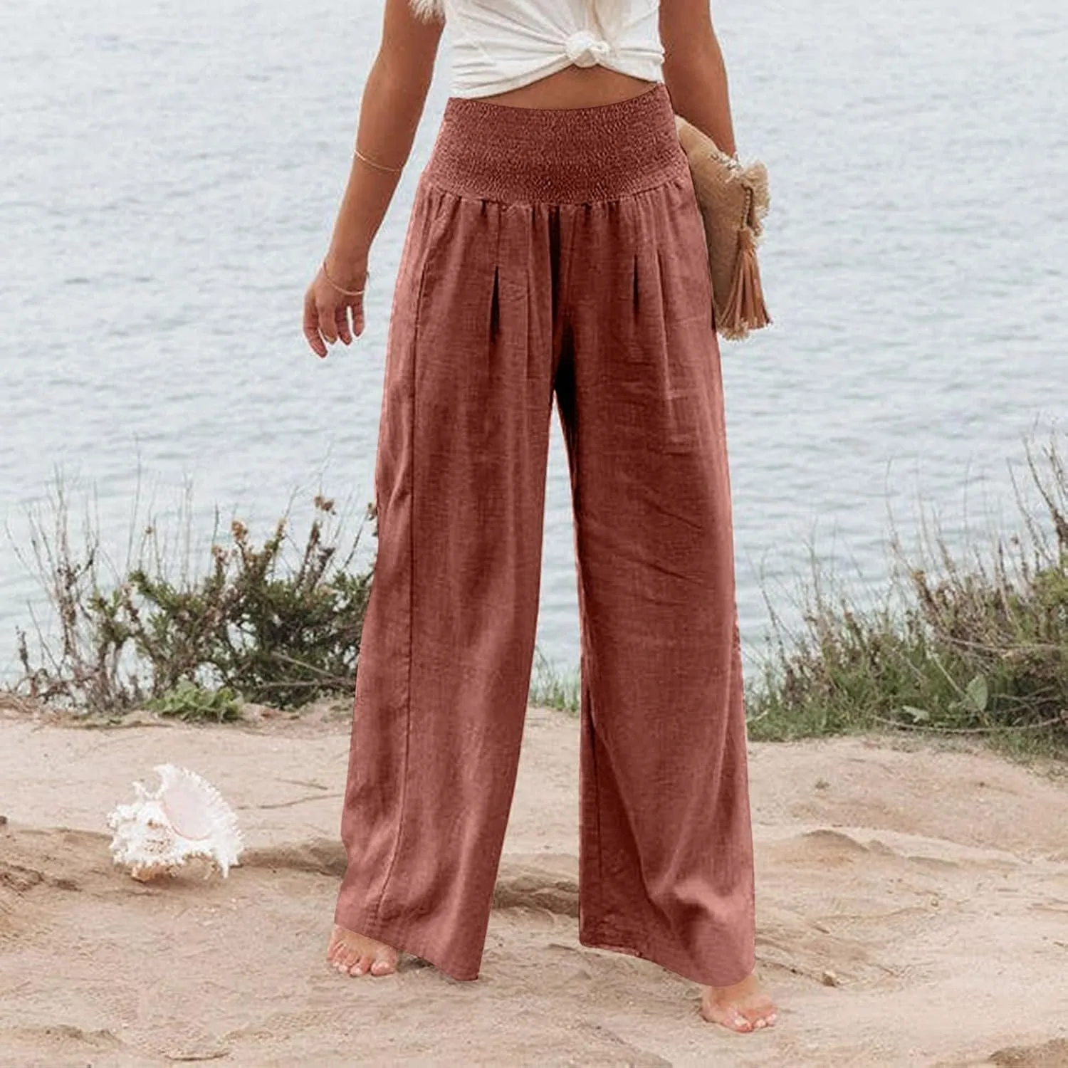 Women's Dress Pants Solid Wide Leg Casual Sport Trousers Straight Leg High Waist Pants Casual Trousers Sweatpants