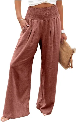 Women's Dress Pants Solid Wide Leg Casual Sport Trousers Straight Leg High Waist Pants Casual Trousers Sweatpants