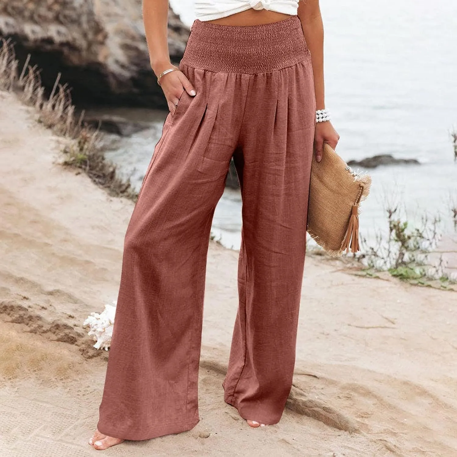 Women's Dress Pants Solid Wide Leg Casual Sport Trousers Straight Leg High Waist Pants Casual Trousers Sweatpants