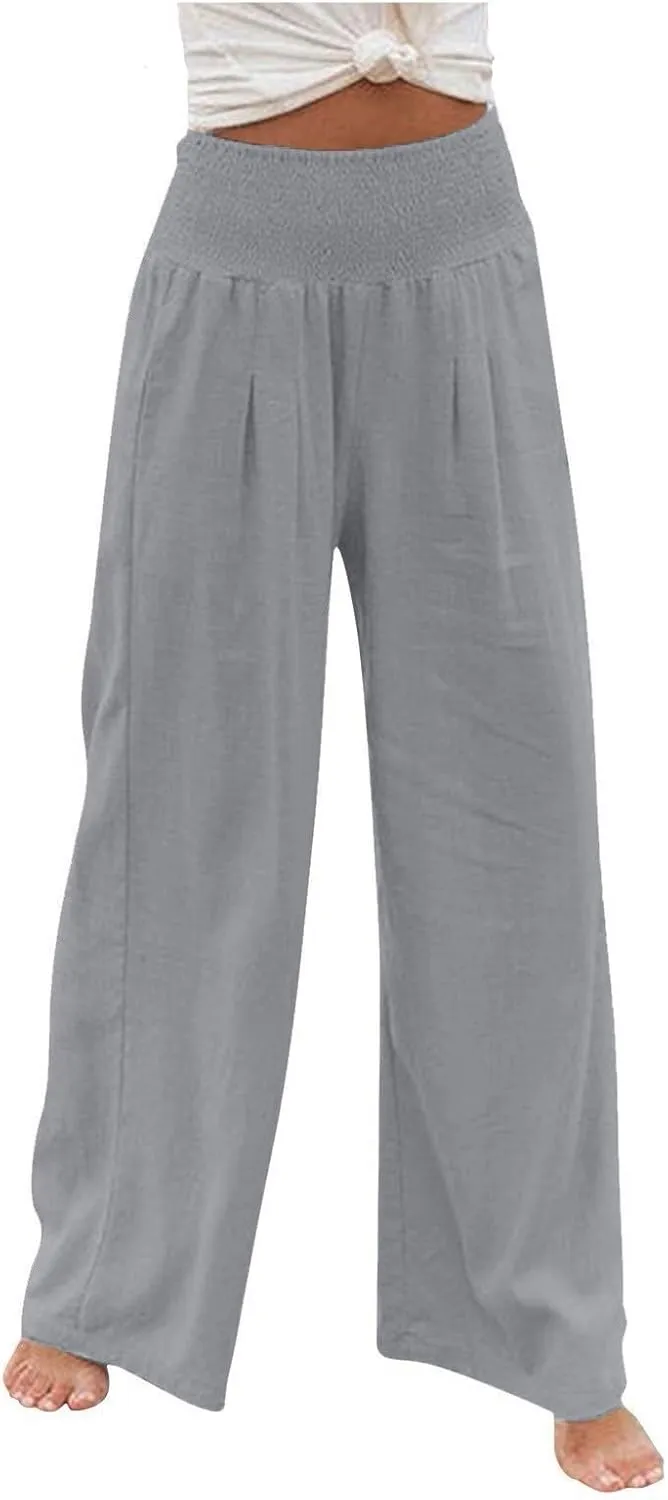 Women's Dress Pants Solid Wide Leg Casual Sport Trousers Straight Leg High Waist Pants Casual Trousers Sweatpants
