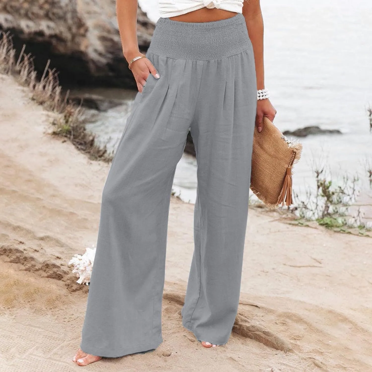 Women's Dress Pants Solid Wide Leg Casual Sport Trousers Straight Leg High Waist Pants Casual Trousers Sweatpants