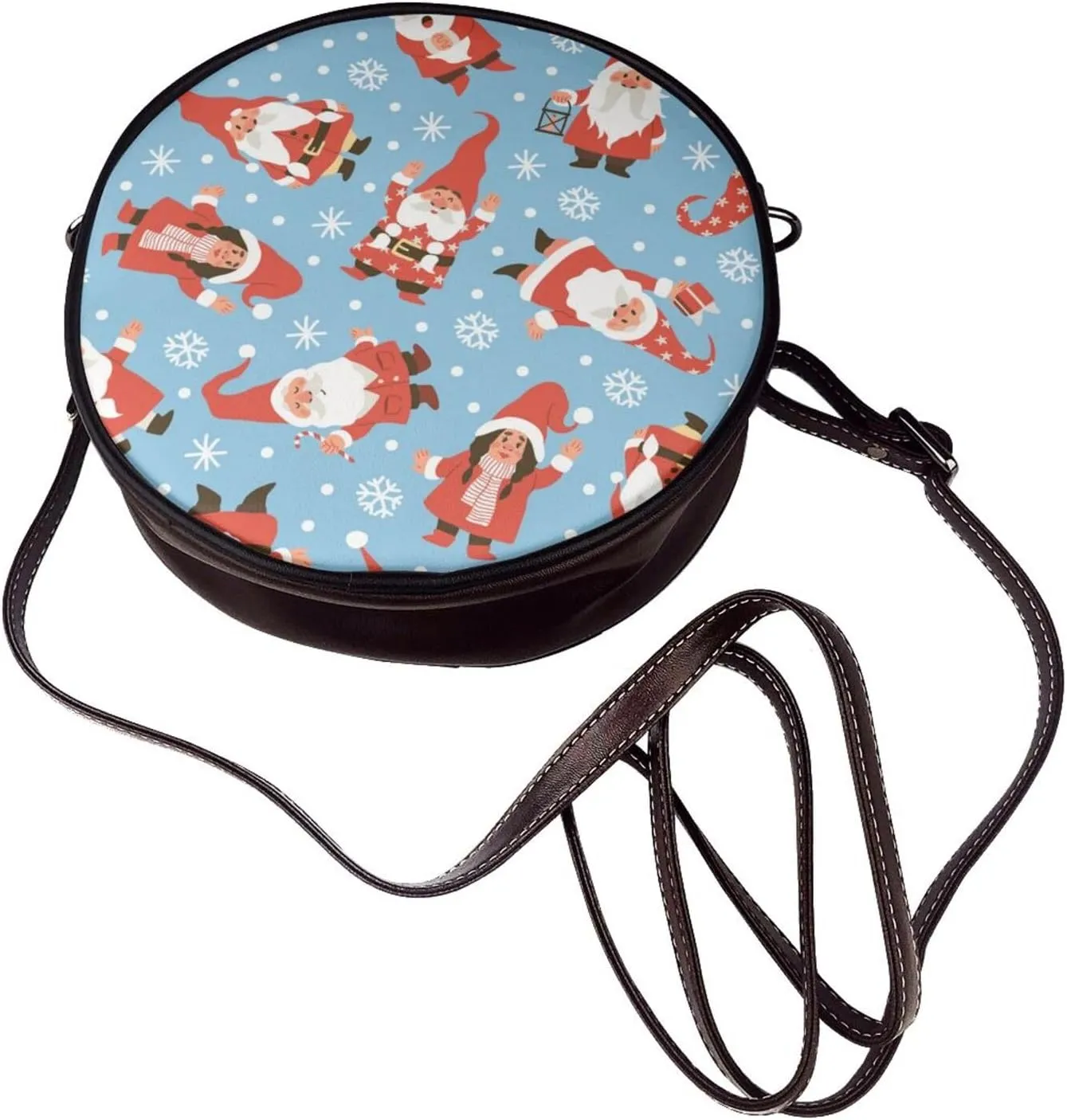Women's Faux Leather Large Round Crossbody Purse Handbag Shoulder Bag for Travel