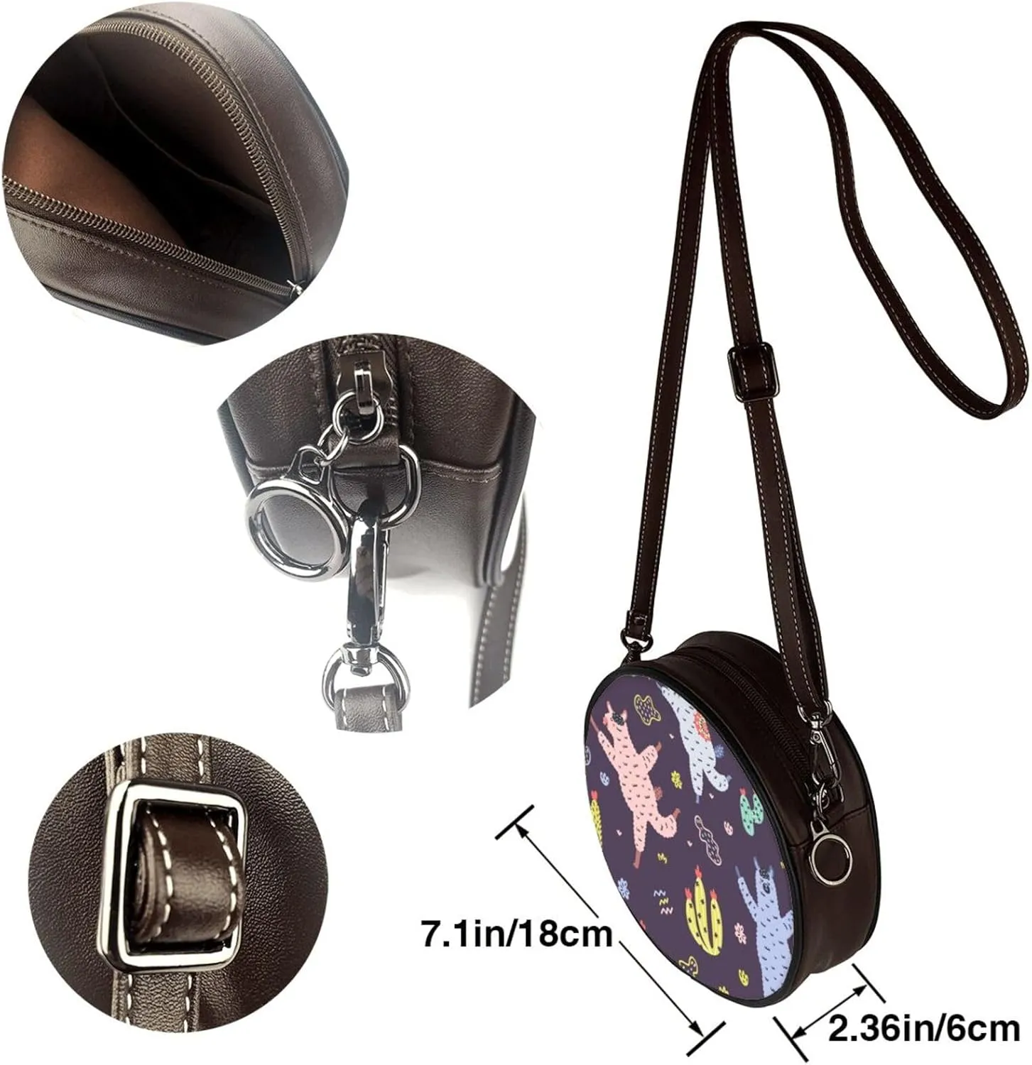 Women's Faux Leather Large Round Crossbody Purse Handbag Shoulder Bag for Travel
