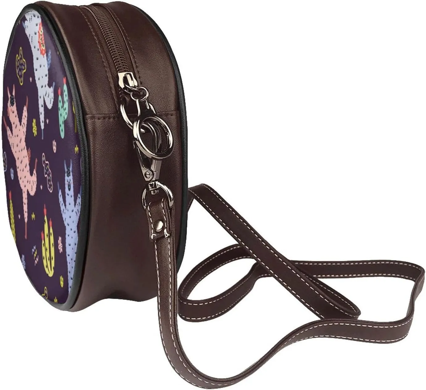 Women's Faux Leather Large Round Crossbody Purse Handbag Shoulder Bag for Travel