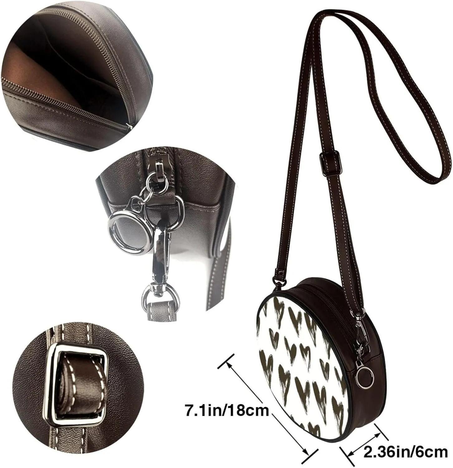 Women's Faux Leather Large Round Crossbody Purse Handbag Shoulder Bag for Travel