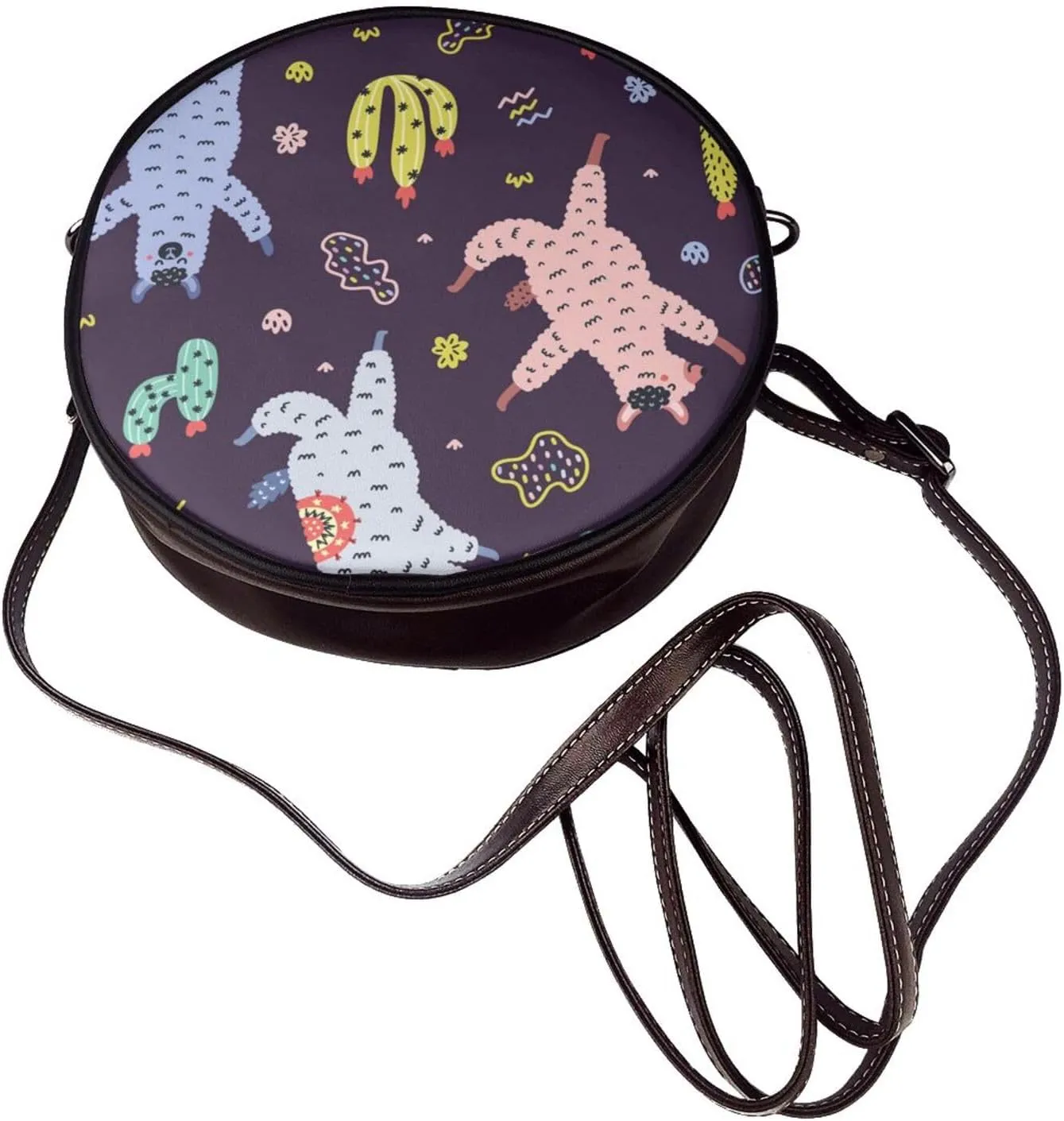 Women's Faux Leather Large Round Crossbody Purse Handbag Shoulder Bag for Travel