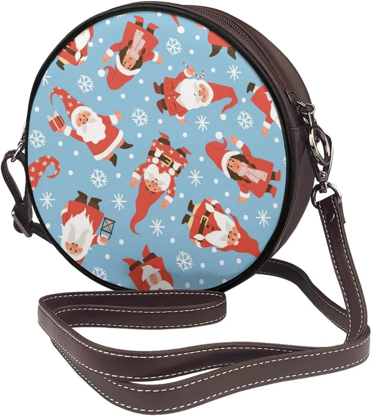Women's Faux Leather Large Round Crossbody Purse Handbag Shoulder Bag for Travel