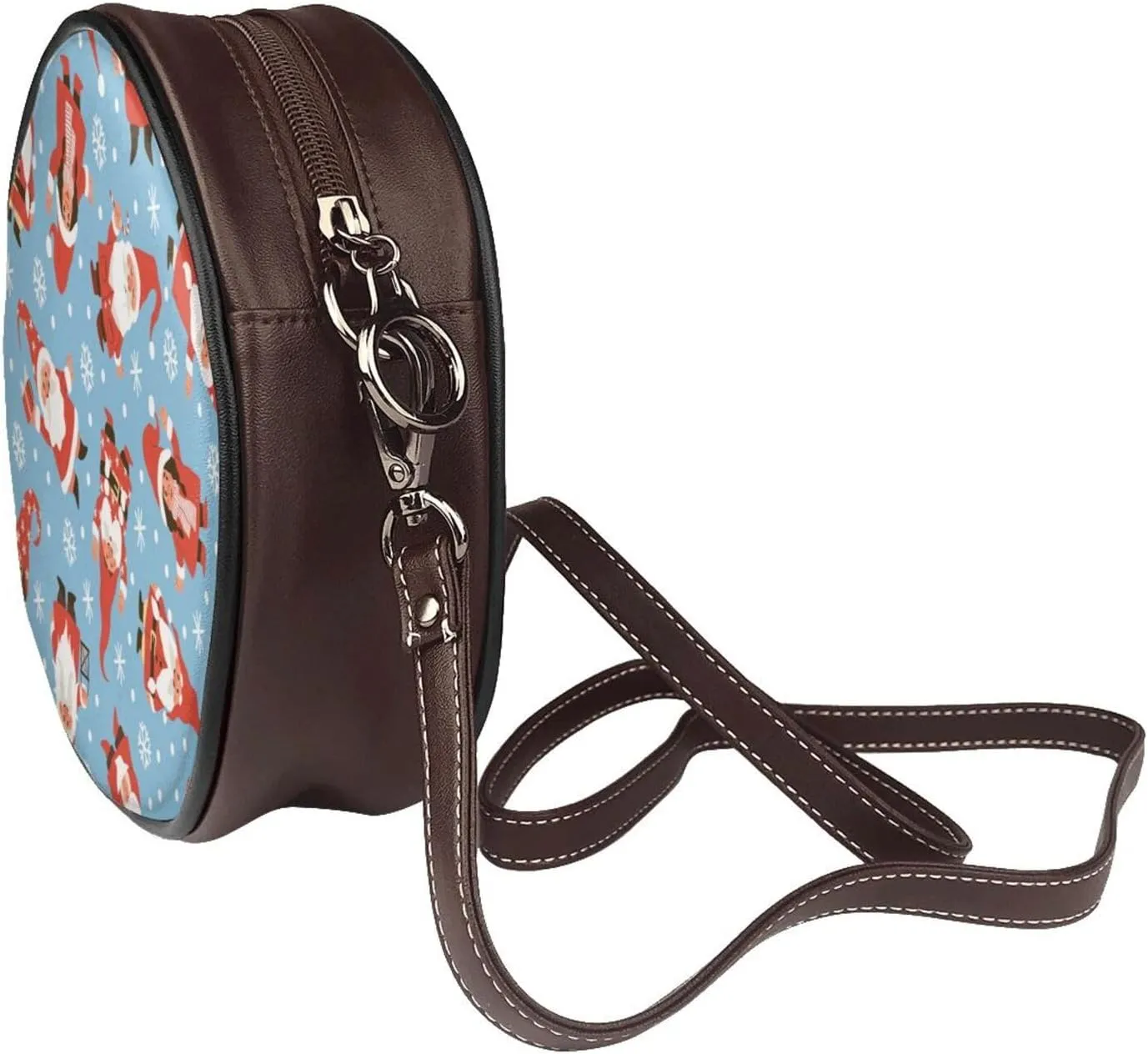 Women's Faux Leather Large Round Crossbody Purse Handbag Shoulder Bag for Travel